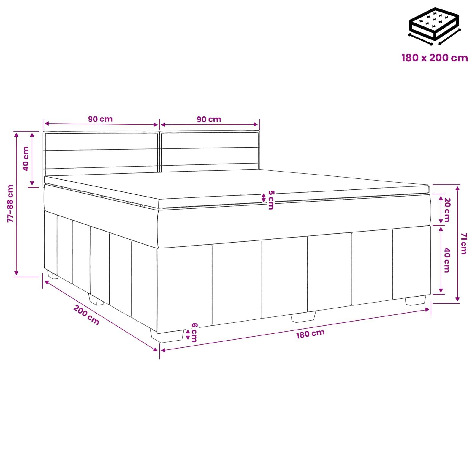 vidaXL Boxspringbett mit Matratze Schwarz 180 x 200 cm Stoff