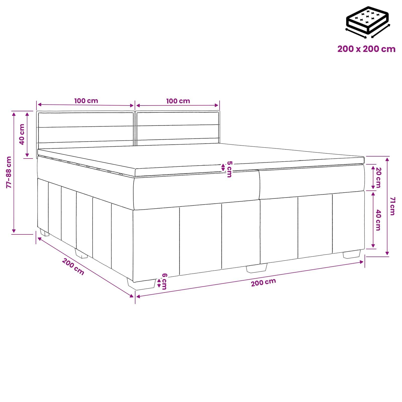 vidaXL Boxspringbett mit Matratze Hellgrau 200 x 200 cm Stoff