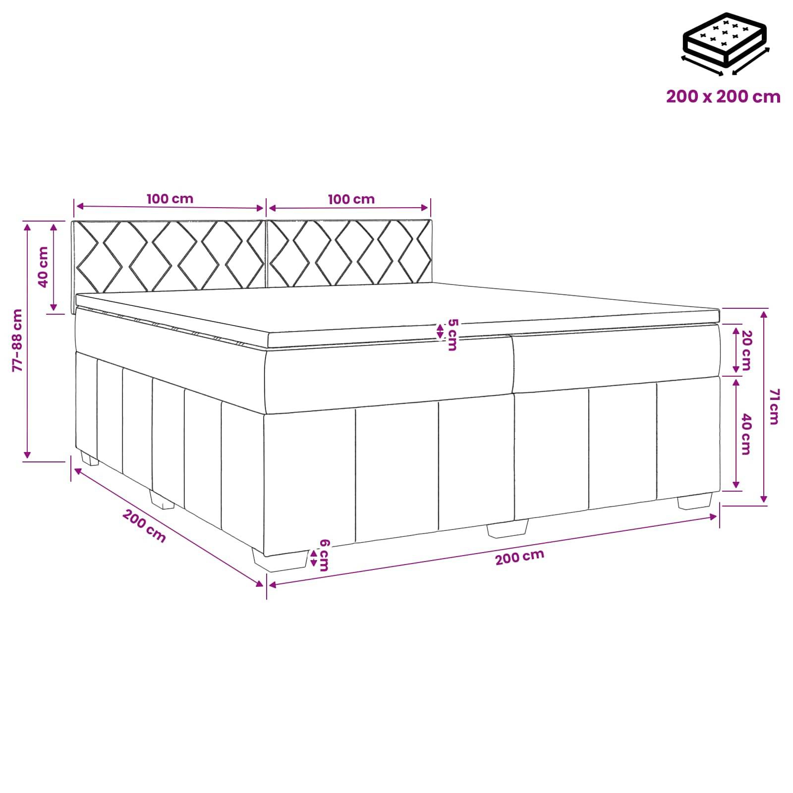 vidaXL Boxspringbett mit Matratze Dunkelbraun 200 x 200 cm Stoff