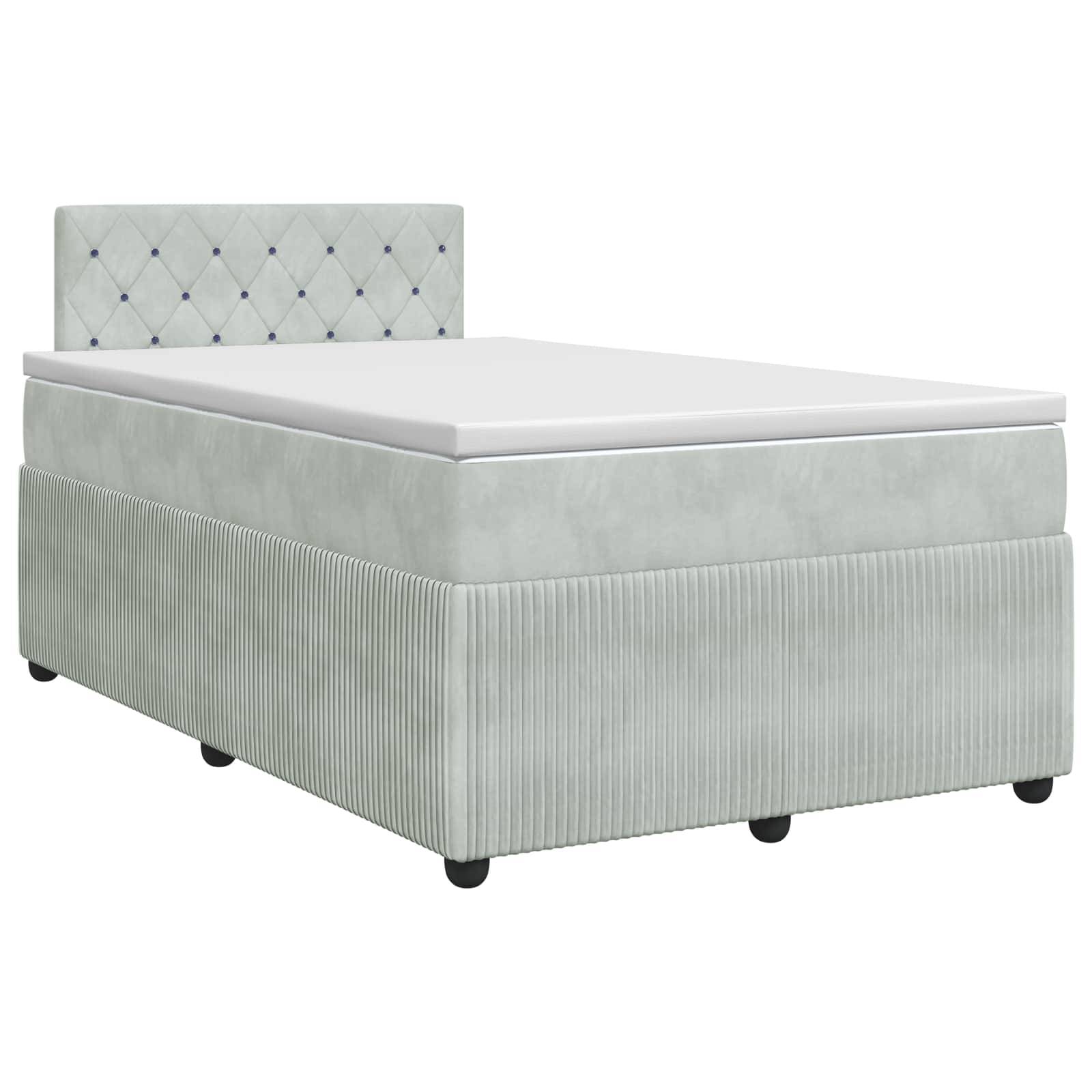 vidaXL Boxspringbett mit Matratze Hellgrau 120 x 200 cm Samt