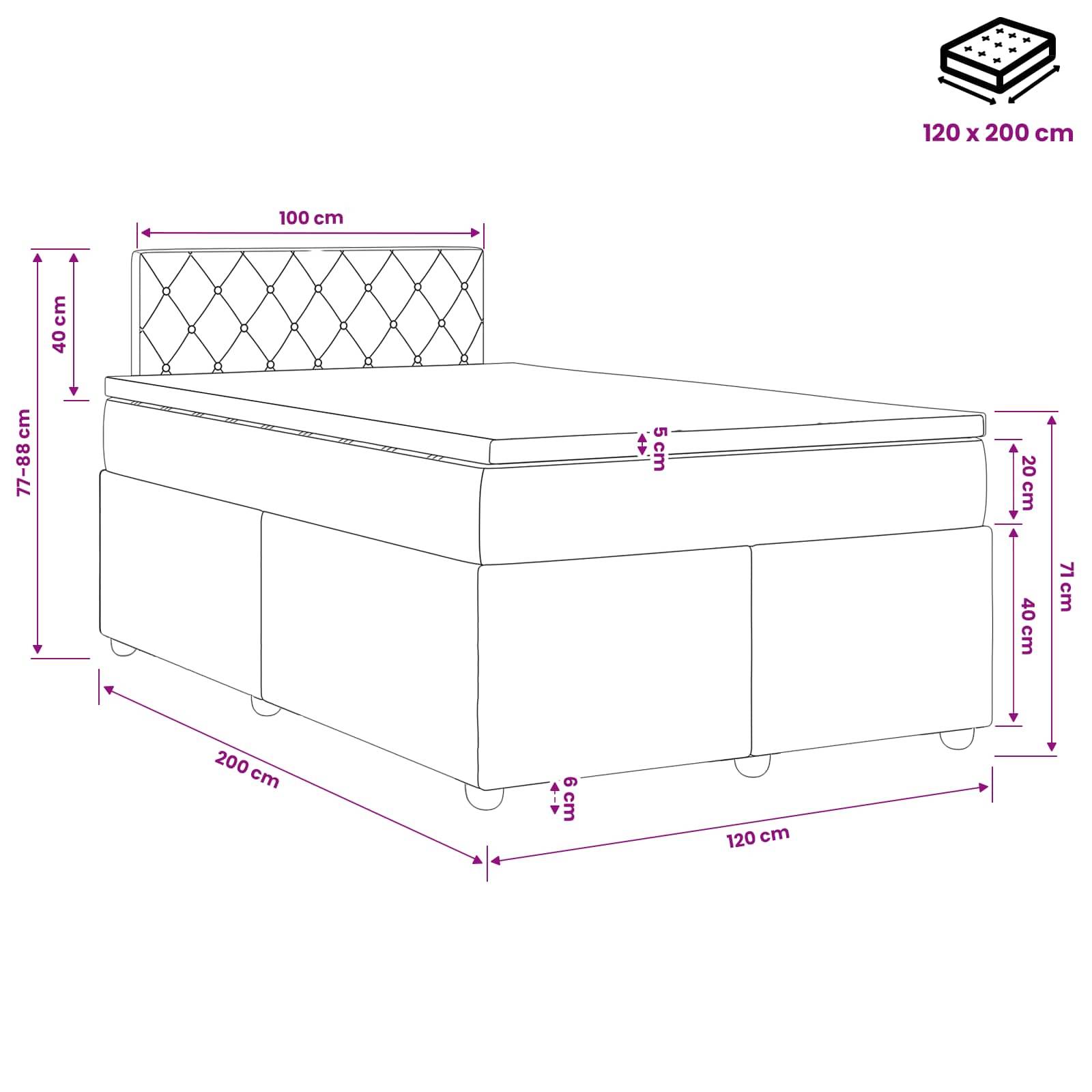 vidaXL Boxspringbett mit Matratze Dunkelgrün 120 x 200 cm Samt