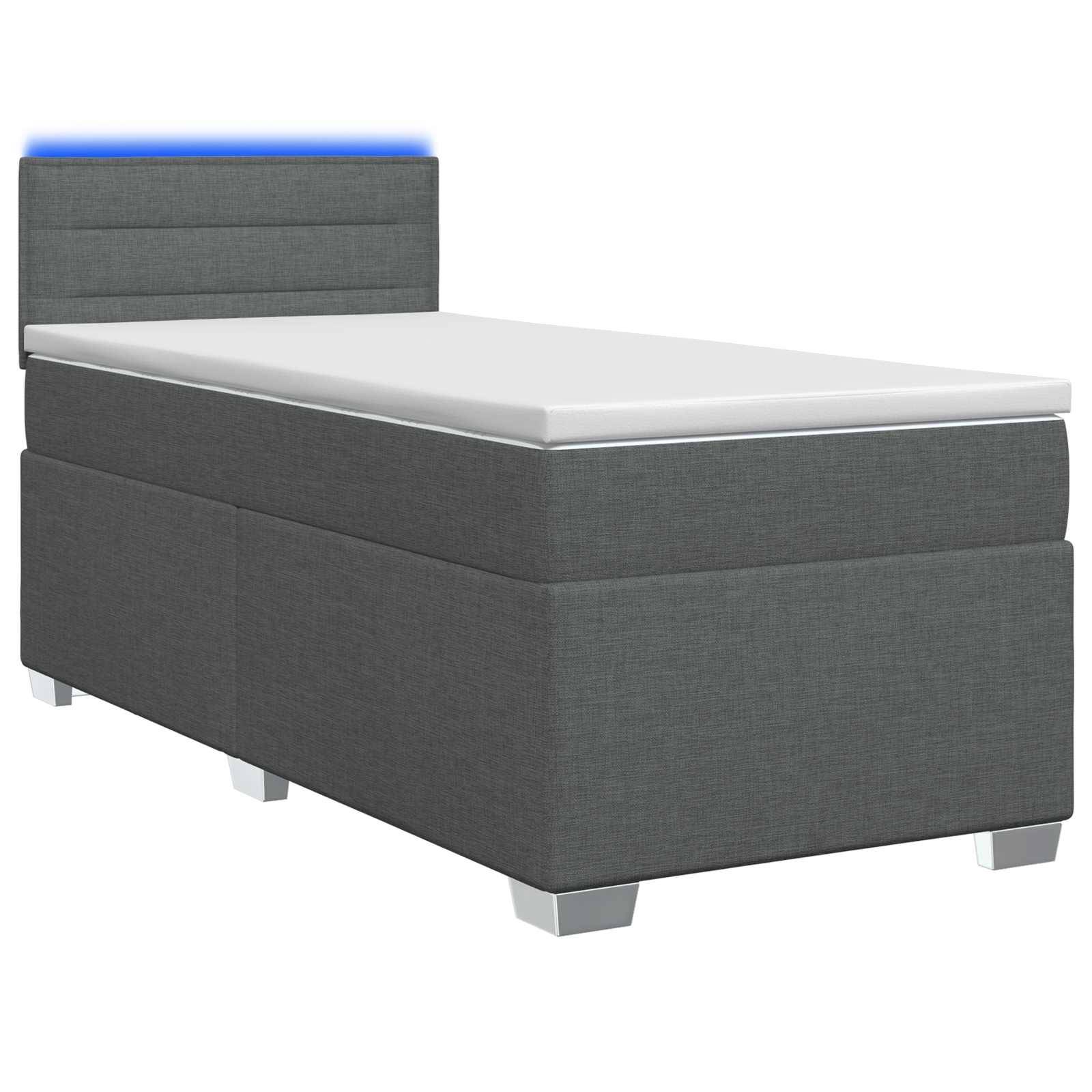 vidaXL Boxspringbett mit Matratze und LED Dunkelgrau 90 x 200 cm Stoff