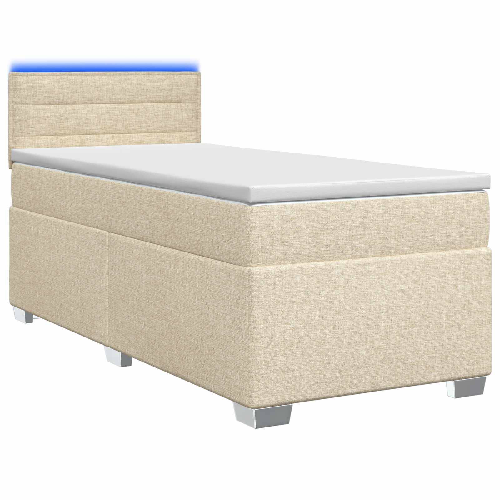 vidaXL Boxspringbett mit Matratze und LED Creme 100 x 200 cm Stoff
