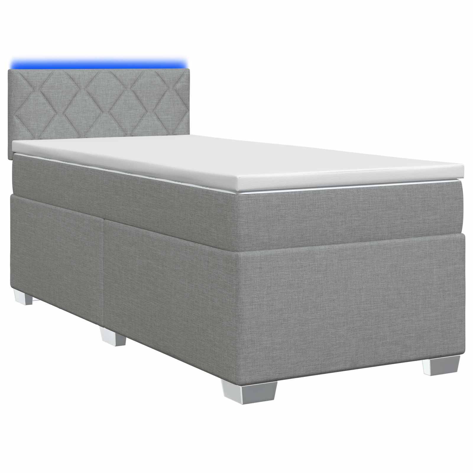 vidaXL Boxspringbett mit Matratze und LED Hellgrau Einzeln Stoff