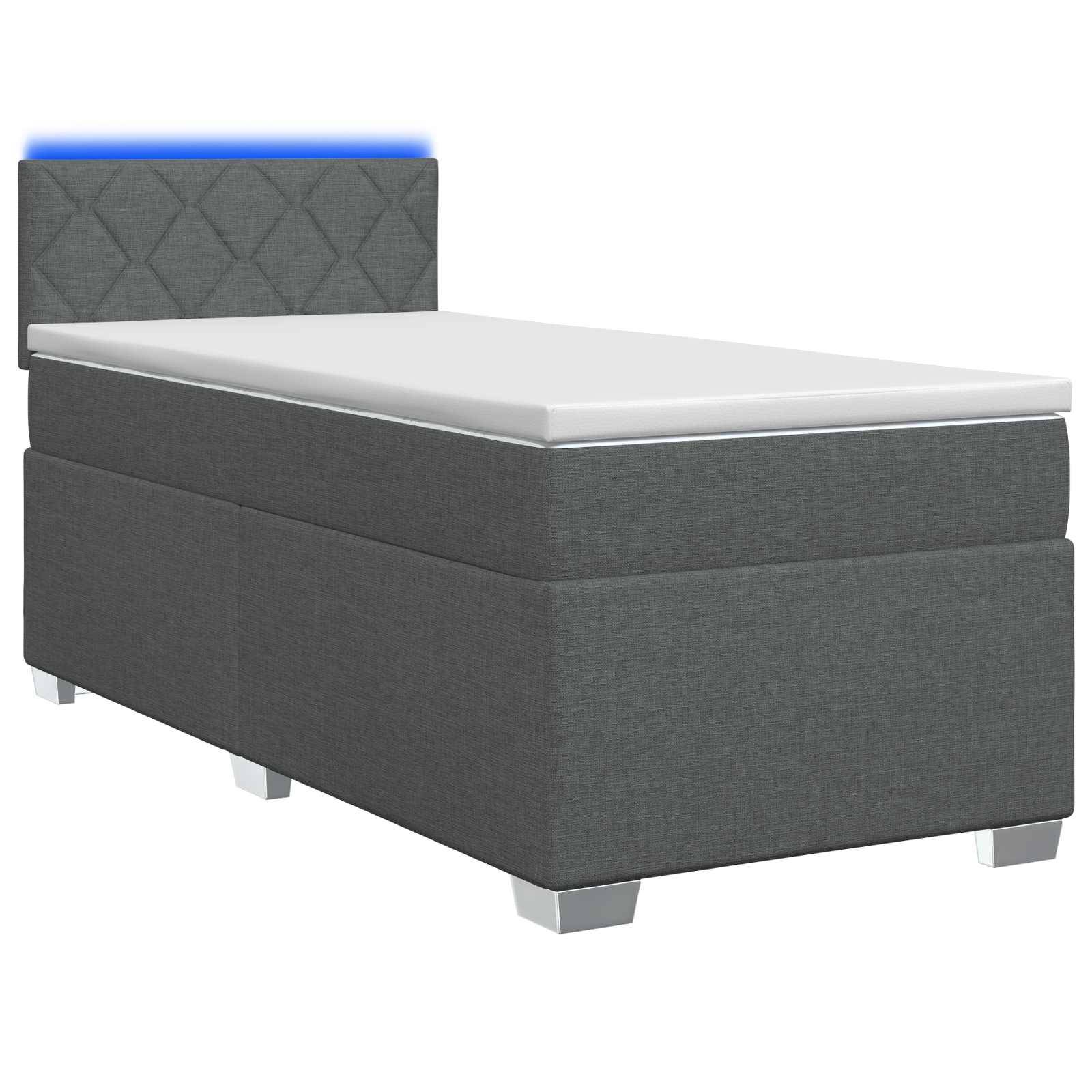 vidaXL Boxspringbett mit Matratze und LED Dunkelgrau 90 x 200 cm Stoff