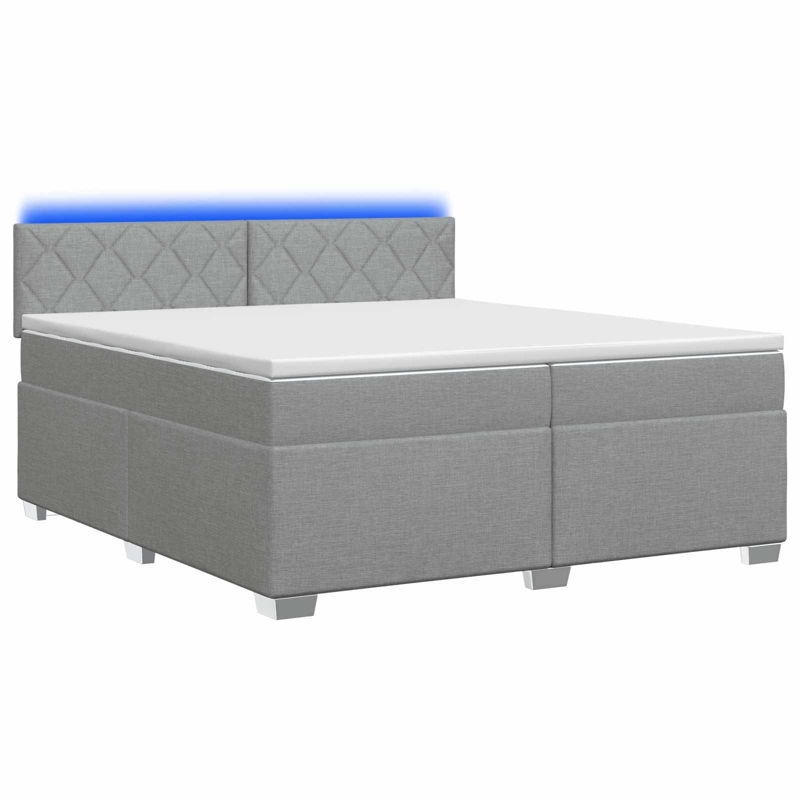 vidaXL Boxspringbett mit Matratze und LED Hellgrau 200 x 200 cm Stoff