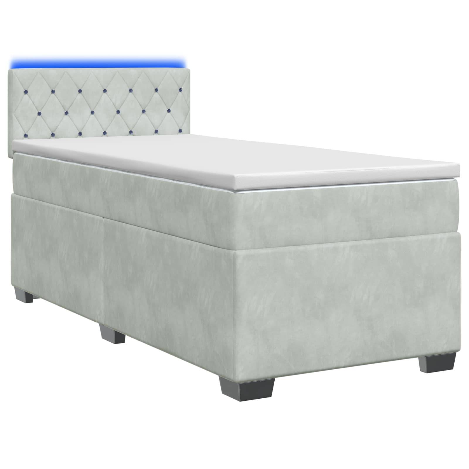 vidaXL Boxspringbett mit Matratze und LED Hellgrau Einzeln Samt