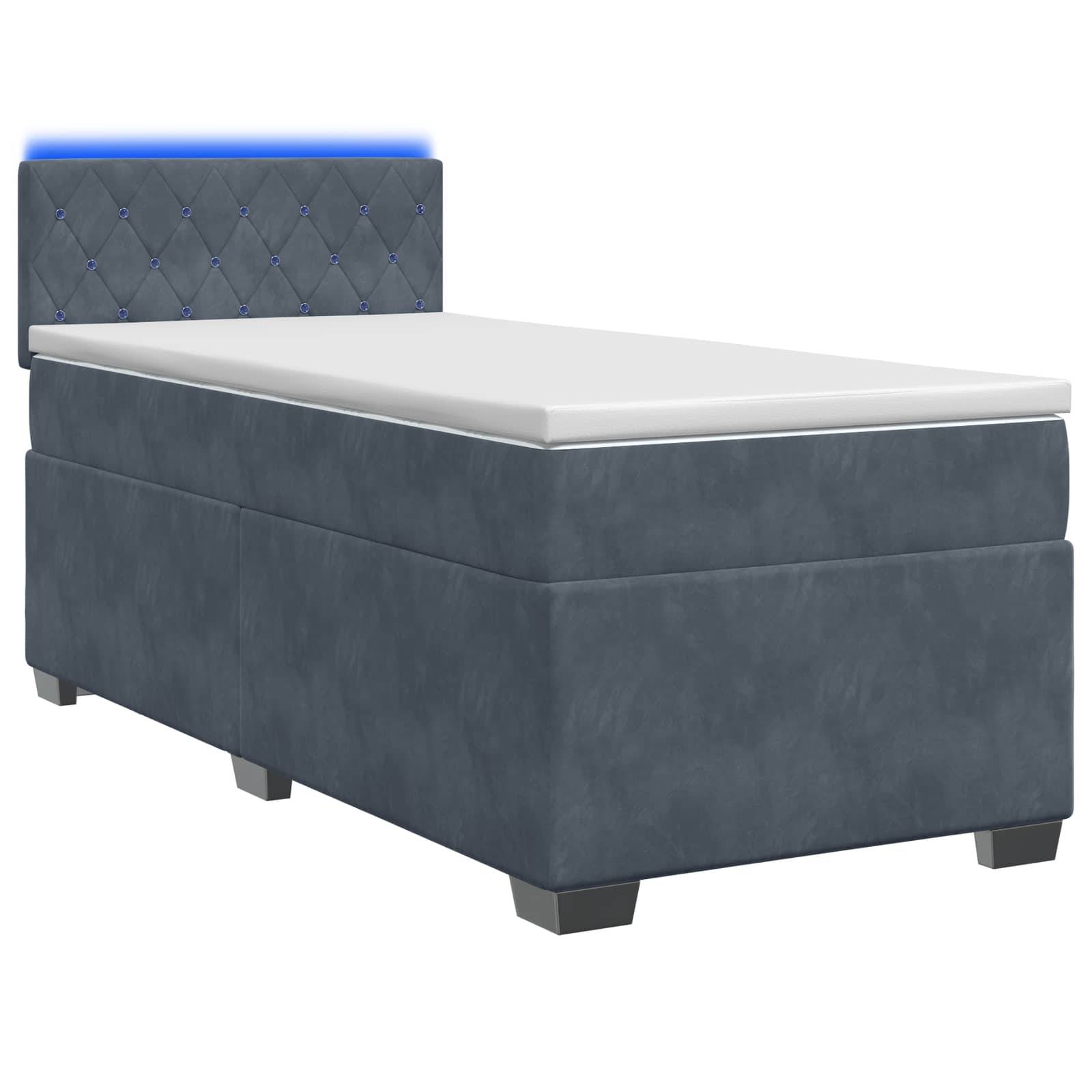vidaXL Boxspringbett mit Matratze und LED Dunkelgrau 80 x 200 cm Samt