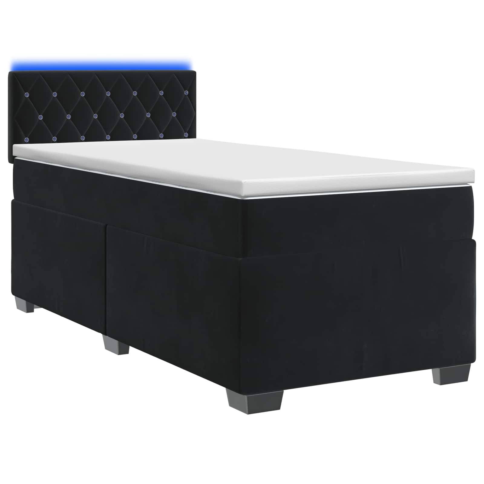 vidaXL Boxspringbett mit Matratze und LED Schwarz 90 x 200 cm Samt