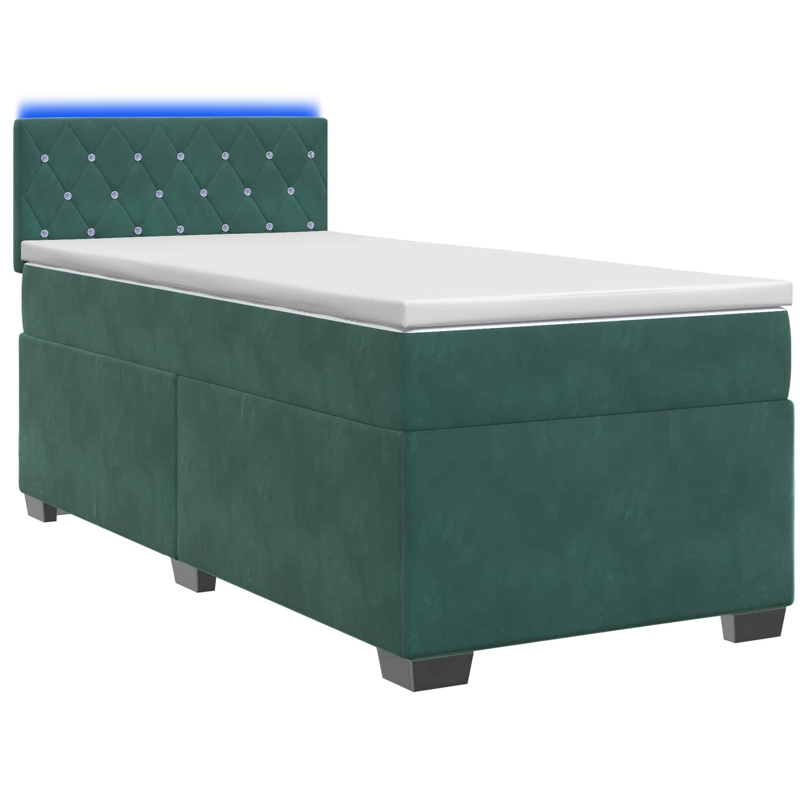 vidaXL Boxspringbett mit Matratze und LED Dunkelgrün 90 x 200 cm Samt