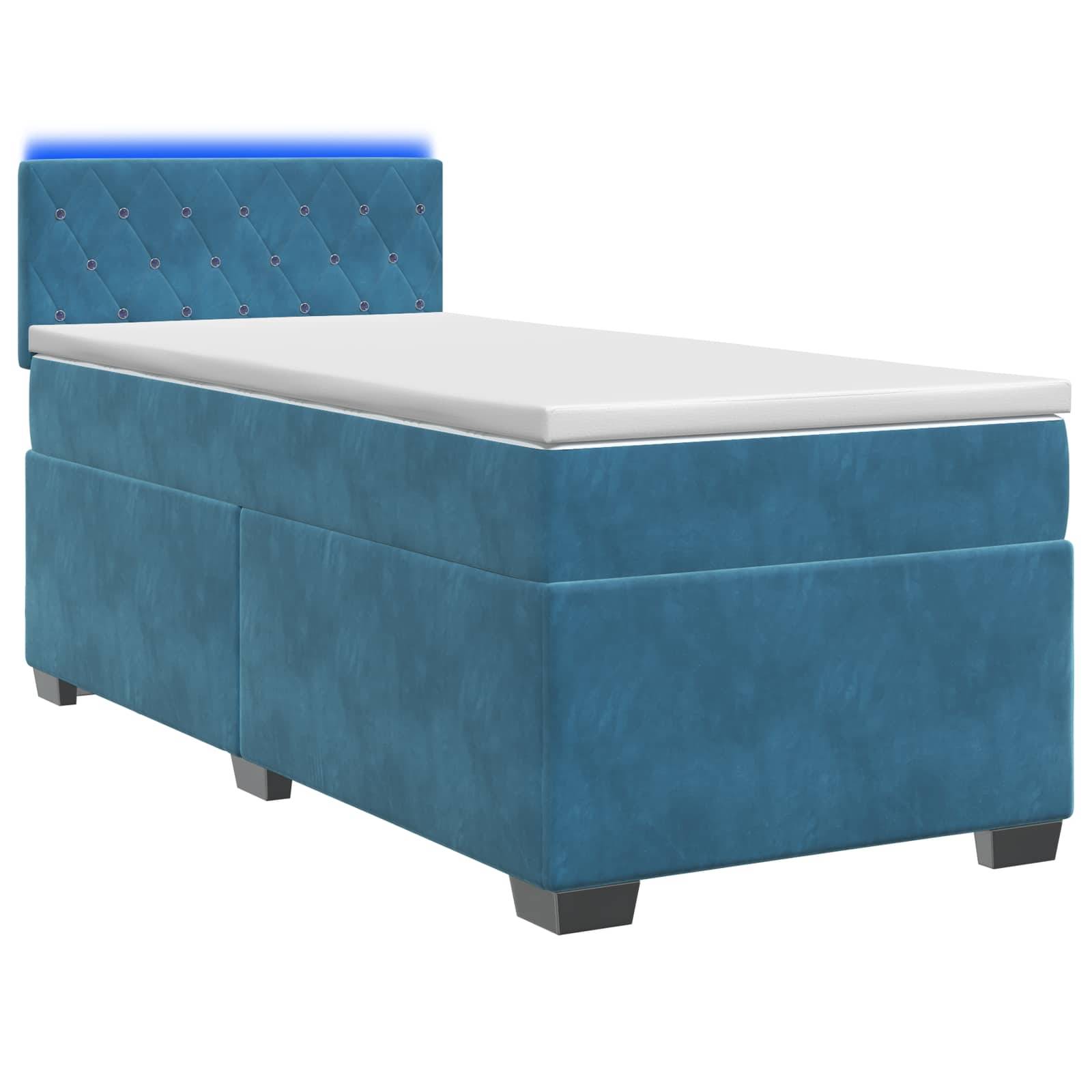 vidaXL Boxspringbett mit Matratze und LED Blau 100 x 200 cm Samt