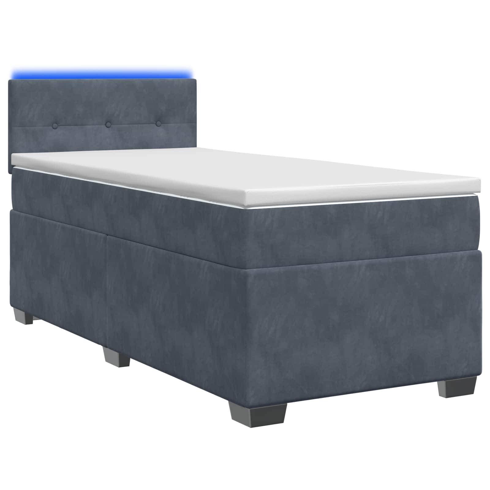 vidaXL Boxspringbett mit Matratze und LED Dunkelgrau Einzeln Samt