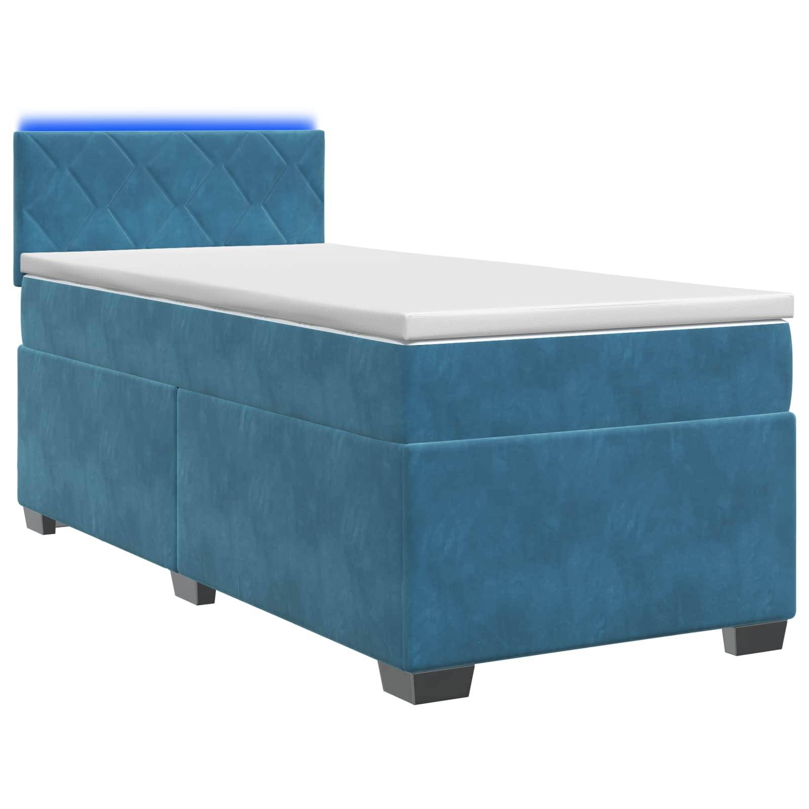 vidaXL Boxspringbett mit Matratze und LED Blau 90 x 200 cm Samt