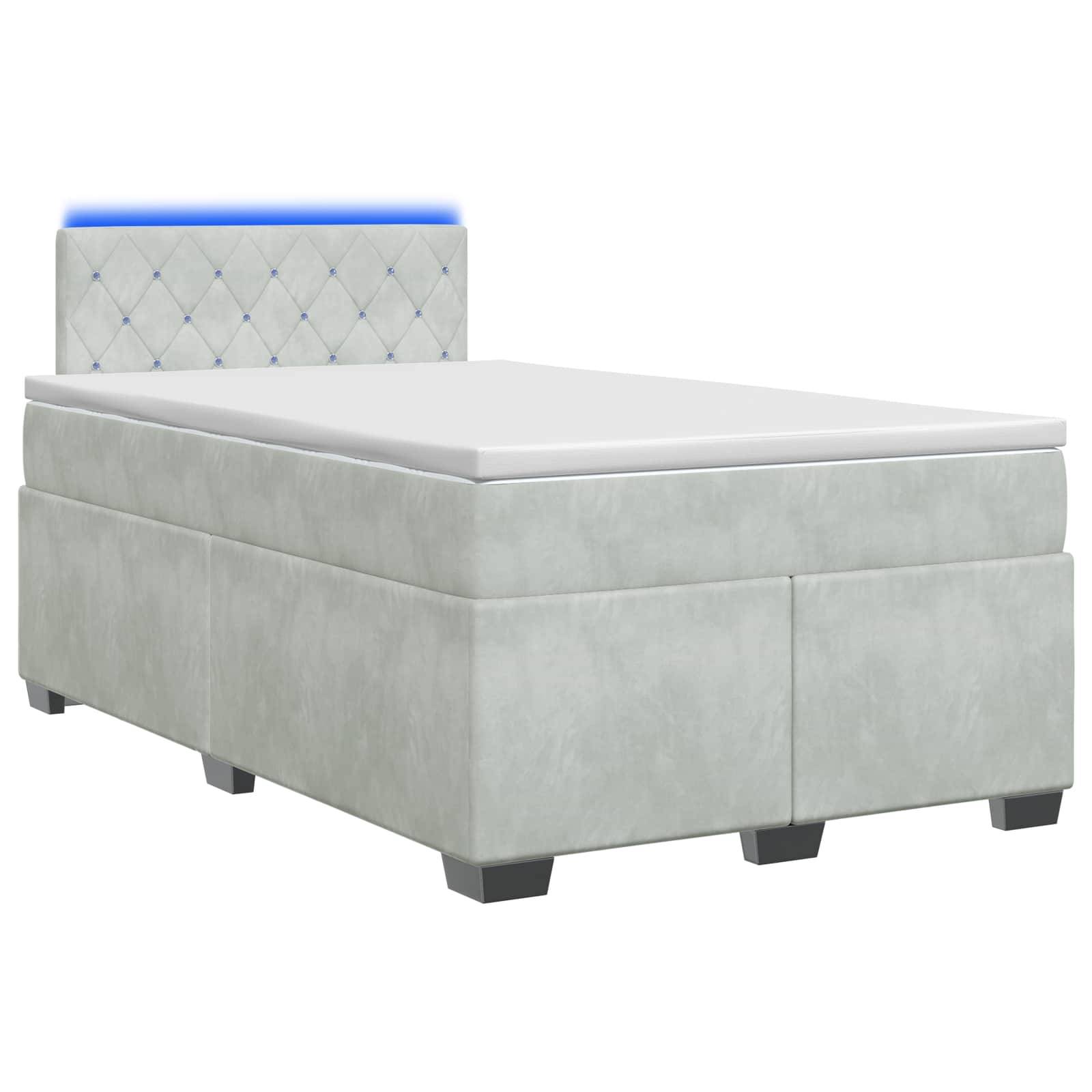 vidaXL Boxspringbett mit Matratze und LED Hellgrau 120 x 190 cm Samt