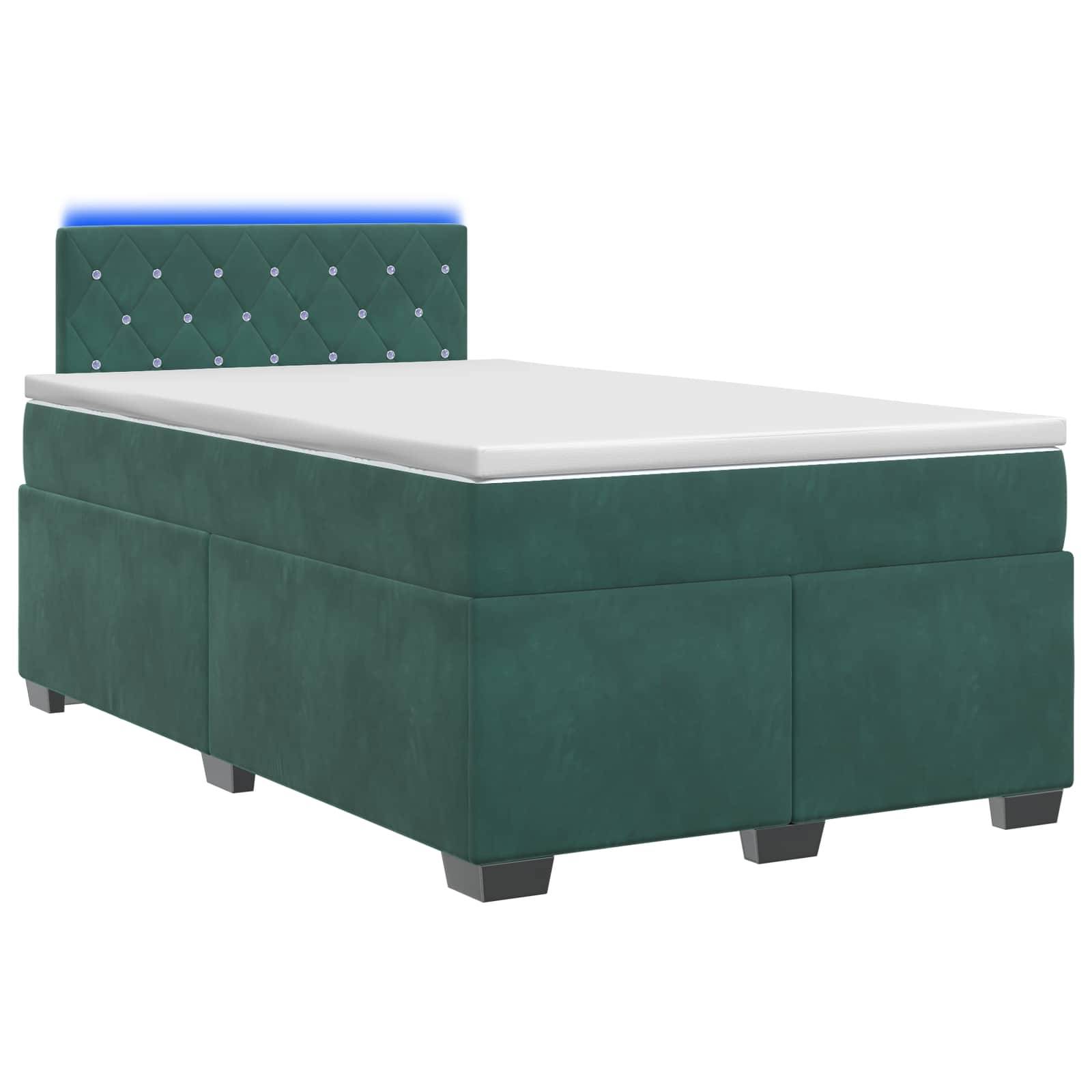 vidaXL Boxspringbett mit Matratze und LED Dunkelgrün 120 x 190 cm Samt