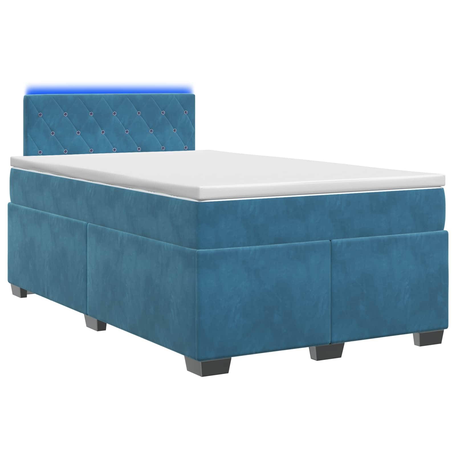 vidaXL Boxspringbett mit Matratze und LED Blau 120 x 190 cm Samt
