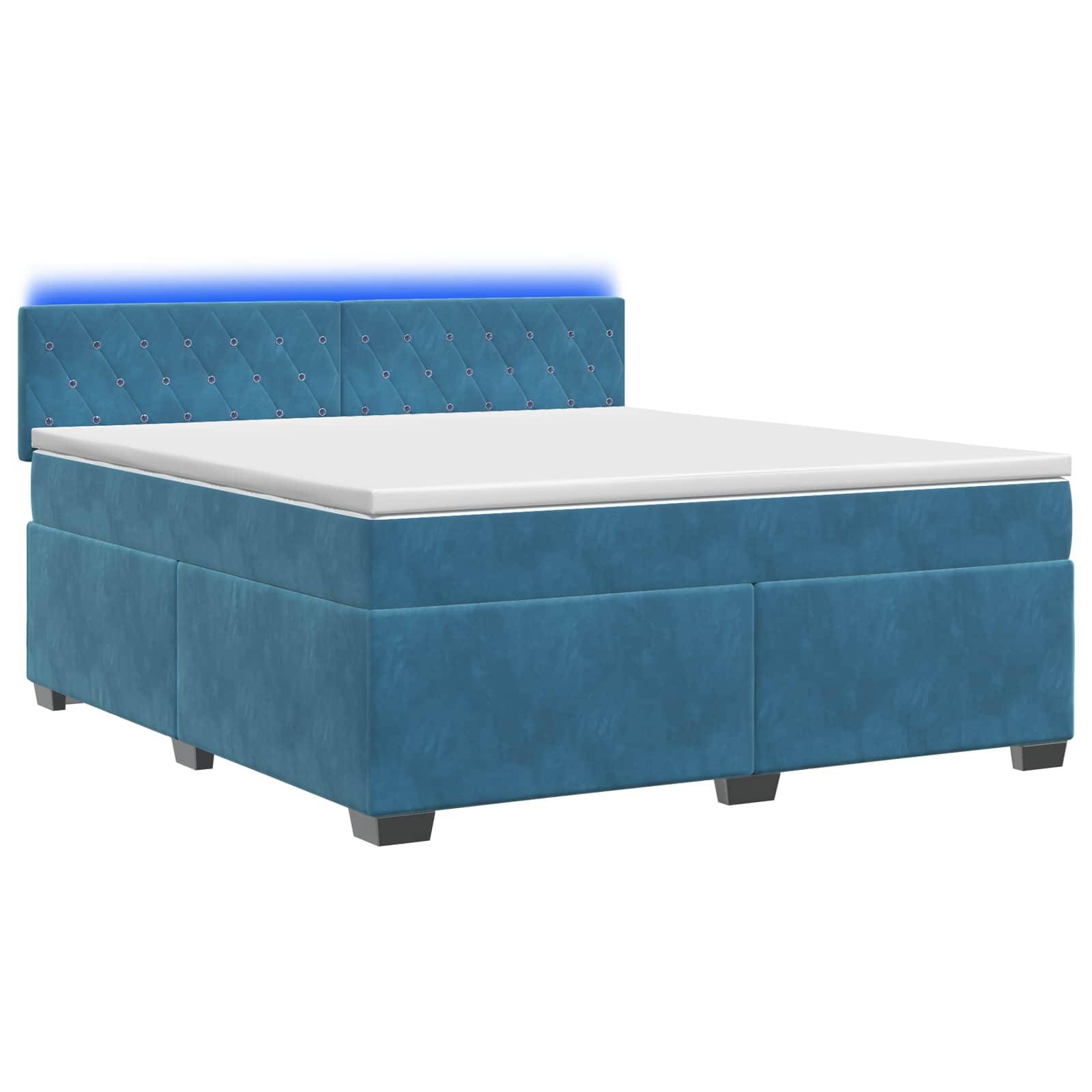 vidaXL Boxspringbett mit Matratze und LED Blau 140 x 190 cm Samt