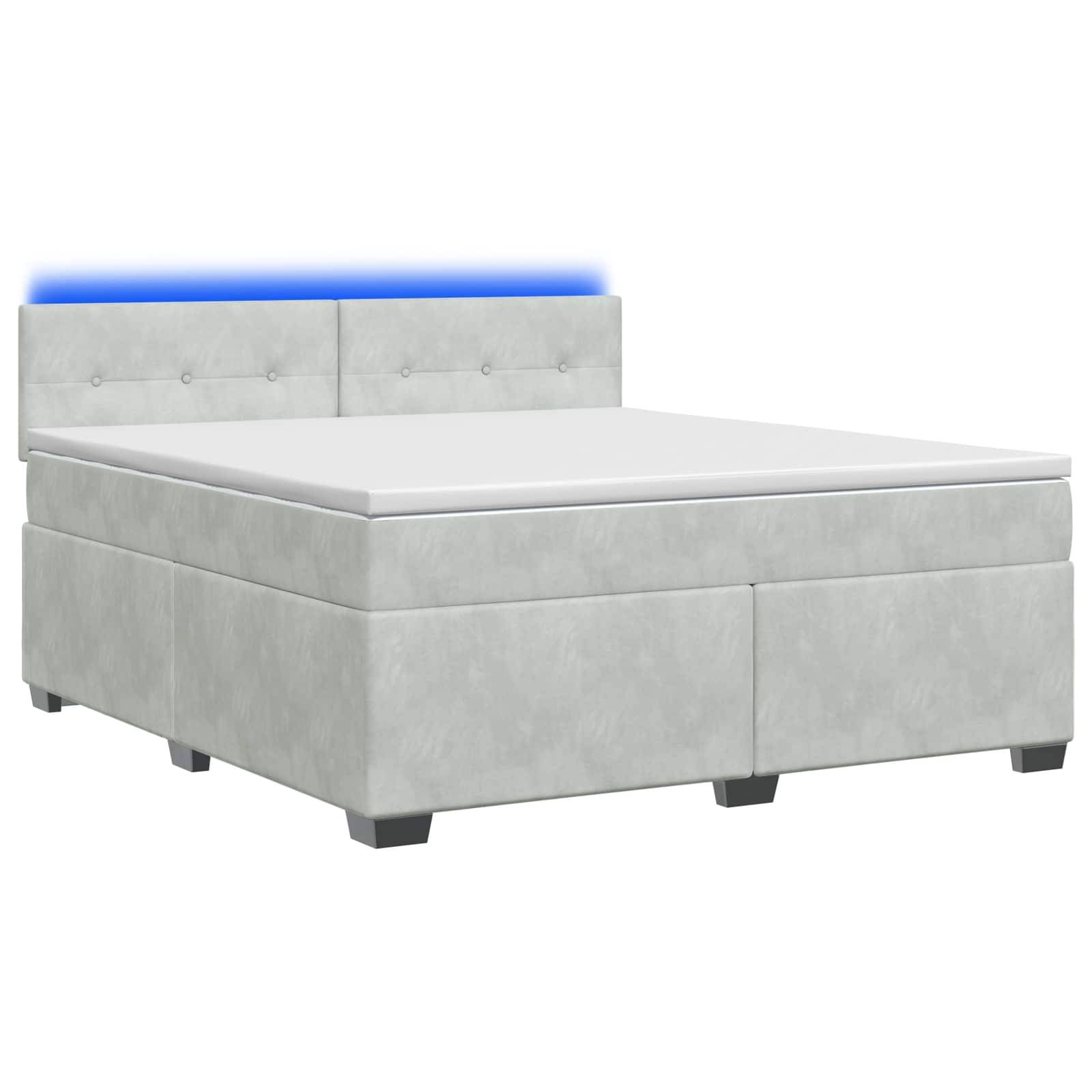 vidaXL Boxspringbett mit Matratze und LED Hellgrau 180 x 200 cm Samt