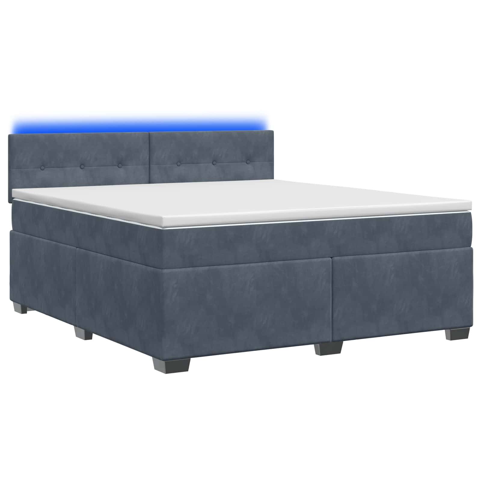 vidaXL Boxspringbett mit Matratze und LED Dunkelgrau 180 x 200 cm Samt