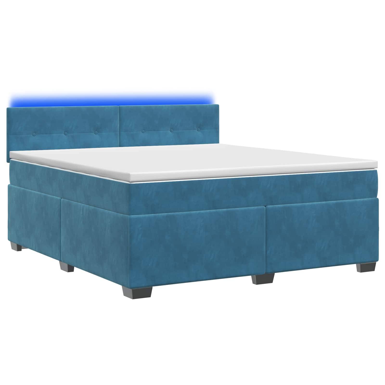 vidaXL Boxspringbett mit Matratze und LED Blau 180 x 200 cm Samt