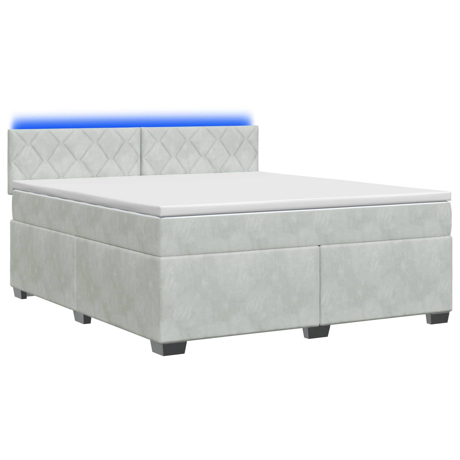 vidaXL Boxspringbett mit Matratze und LED Hellgrau 140 x 190 cm Samt
