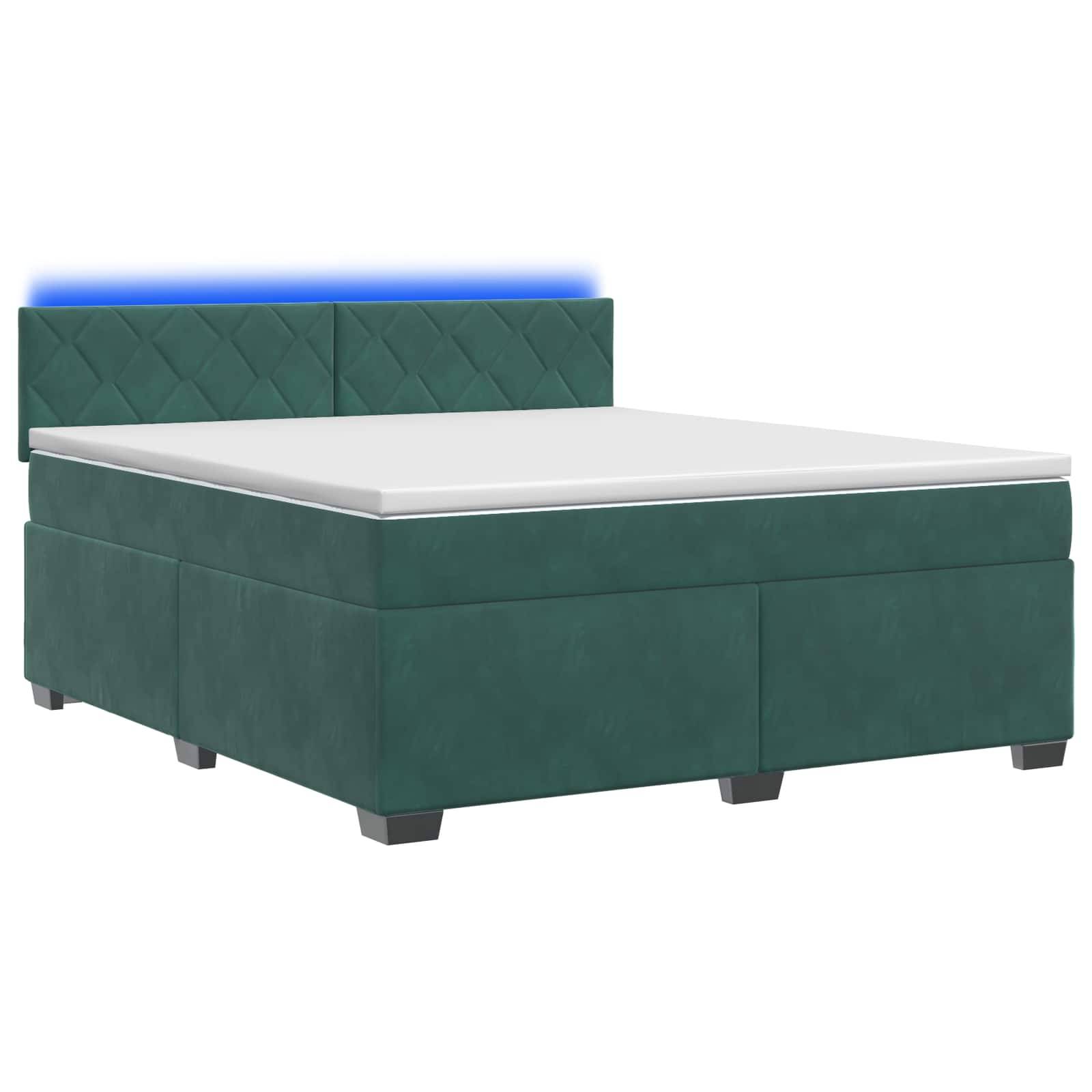 vidaXL Boxspringbett mit Matratze und LED Dunkelgrün 140 x 190 cm Samt