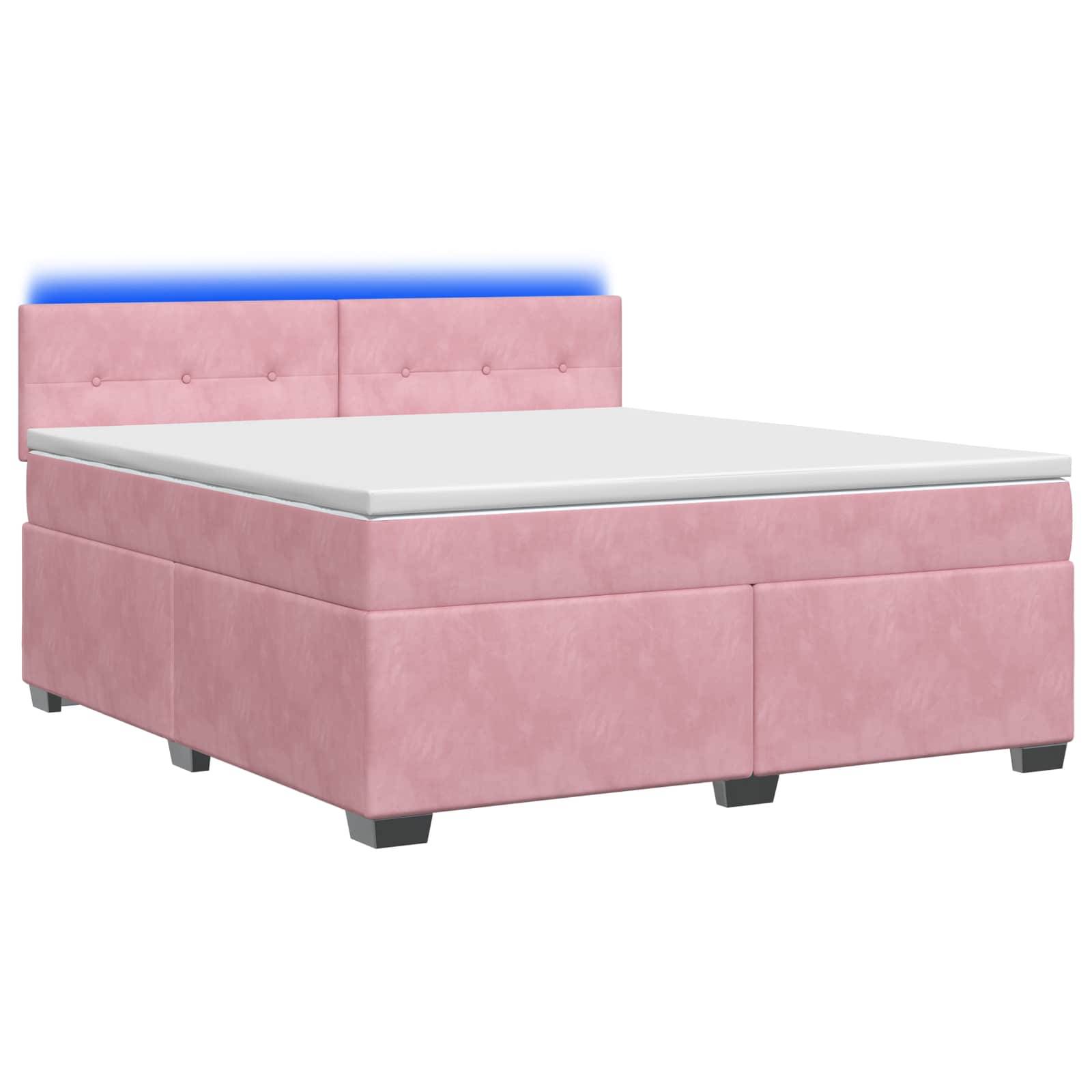 vidaXL Boxspringbett mit Matratze und LED Rosa 140 x 200 cm Samt