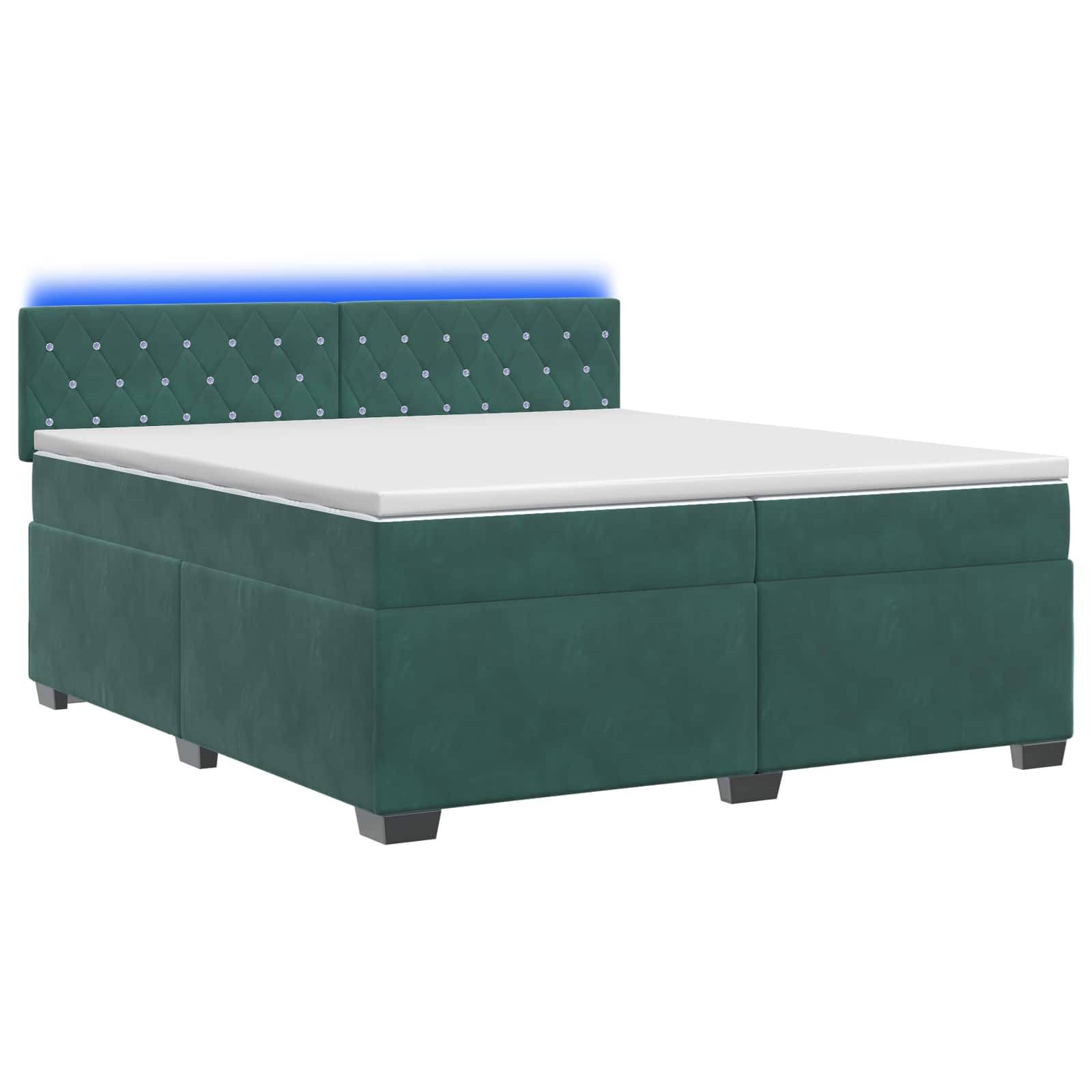 vidaXL Boxspringbett mit Matratze und LED Dunkelgrün 200 x 200 cm Samt