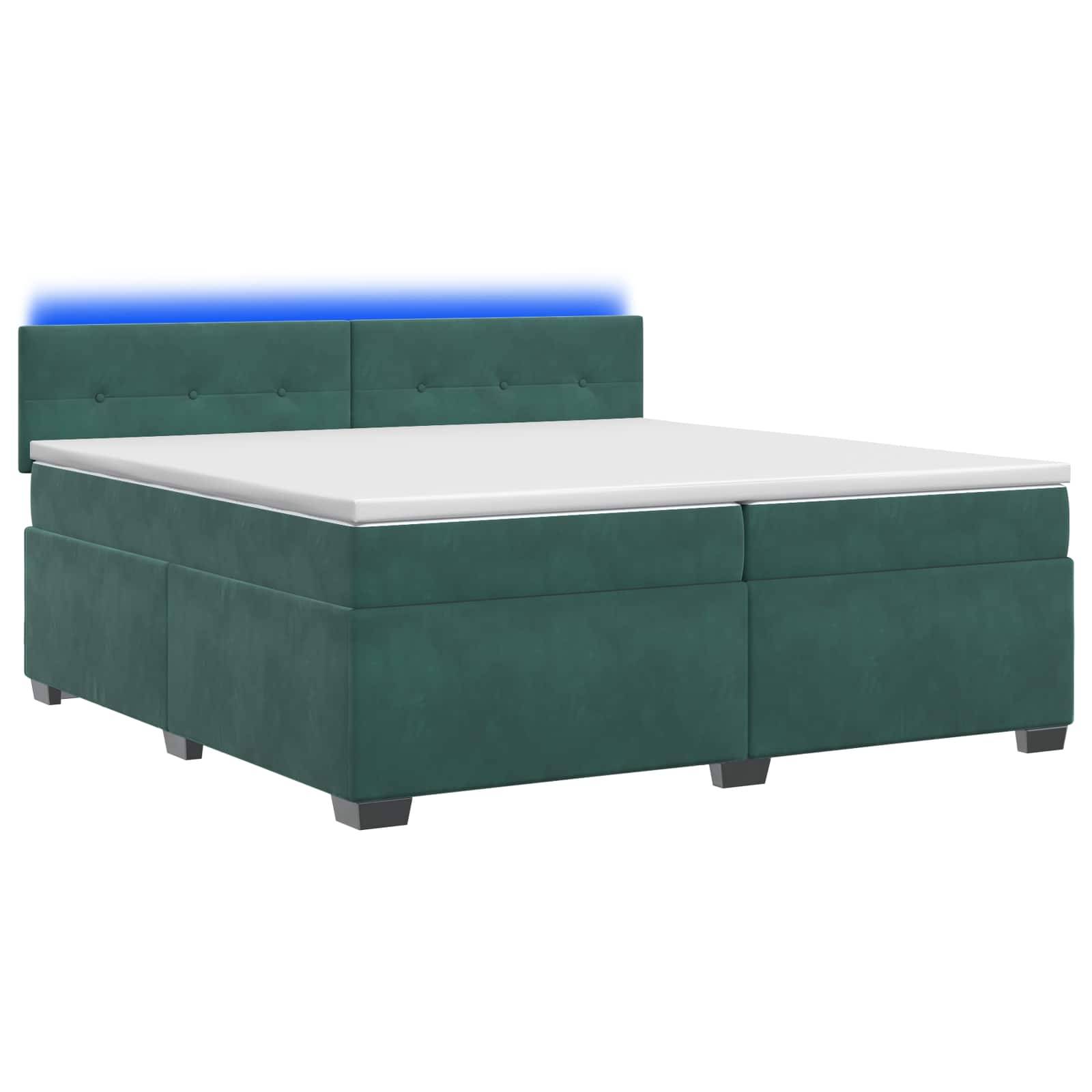 vidaXL Boxspringbett mit Matratze und LED Dunkelgrün 200 x 200 cm Samt