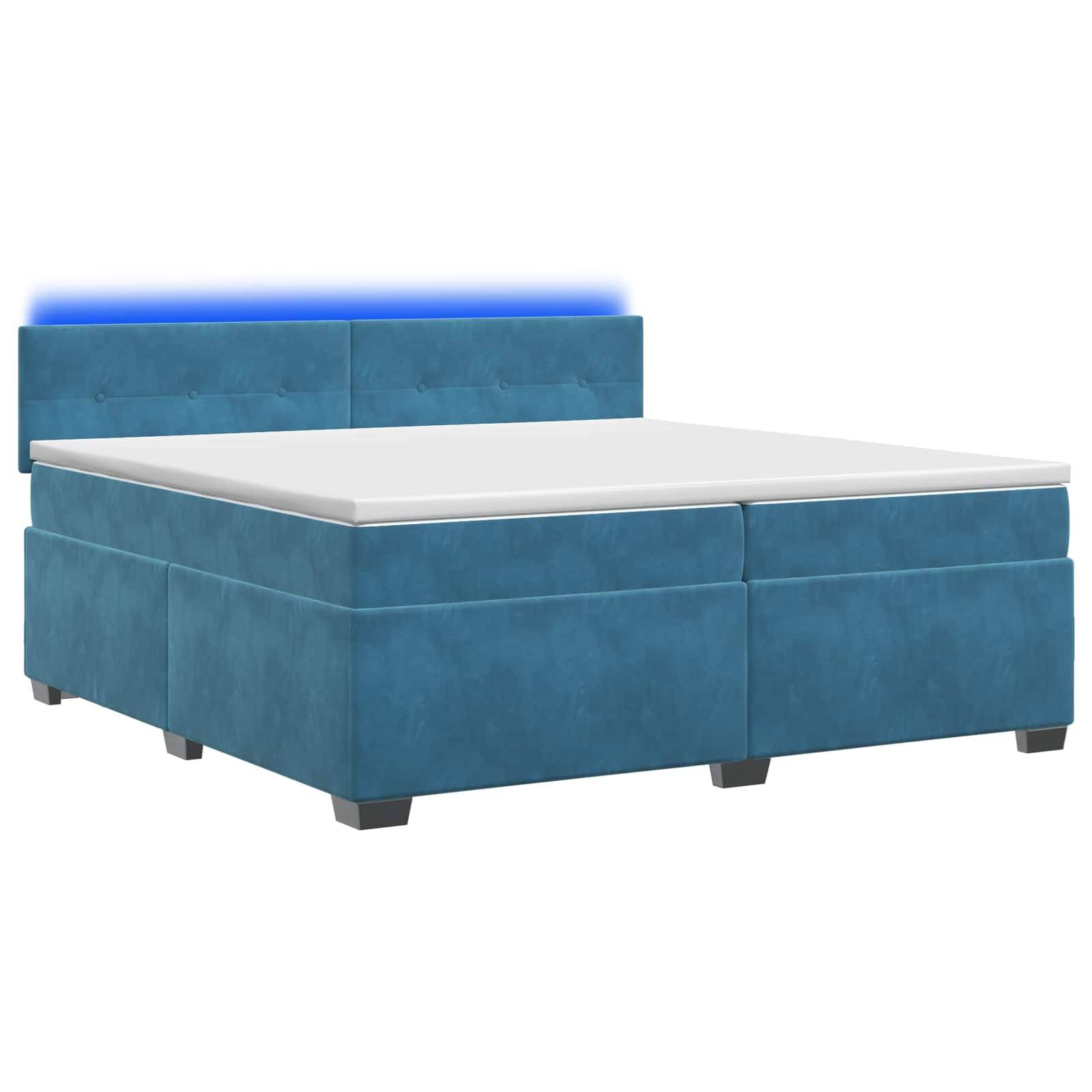 vidaXL Boxspringbett mit Matratze und LED Blau 200 x 200 cm Samt
