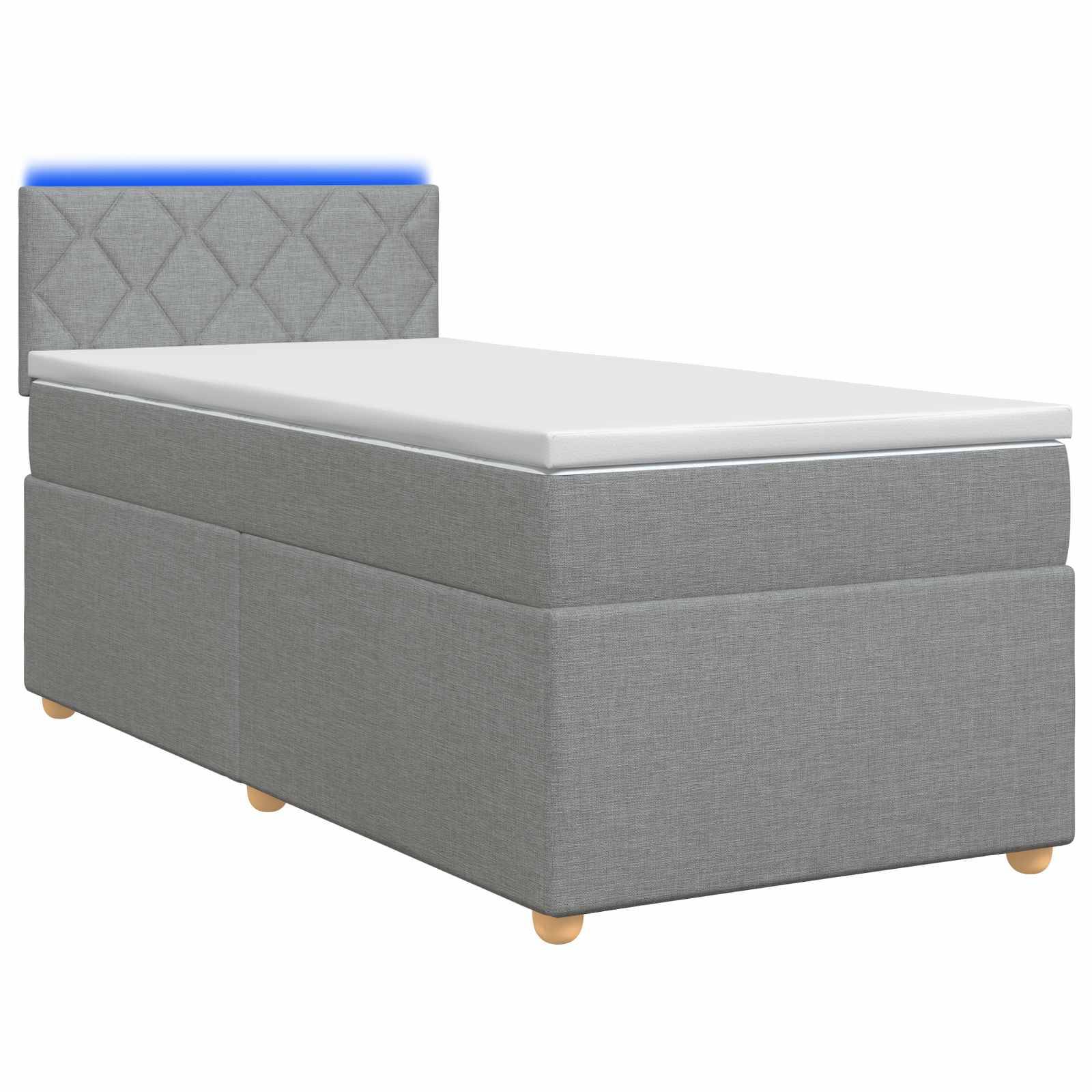 vidaXL Boxspringbett mit Matratze und LED Hellgrau 90 x 190 cm Stoff