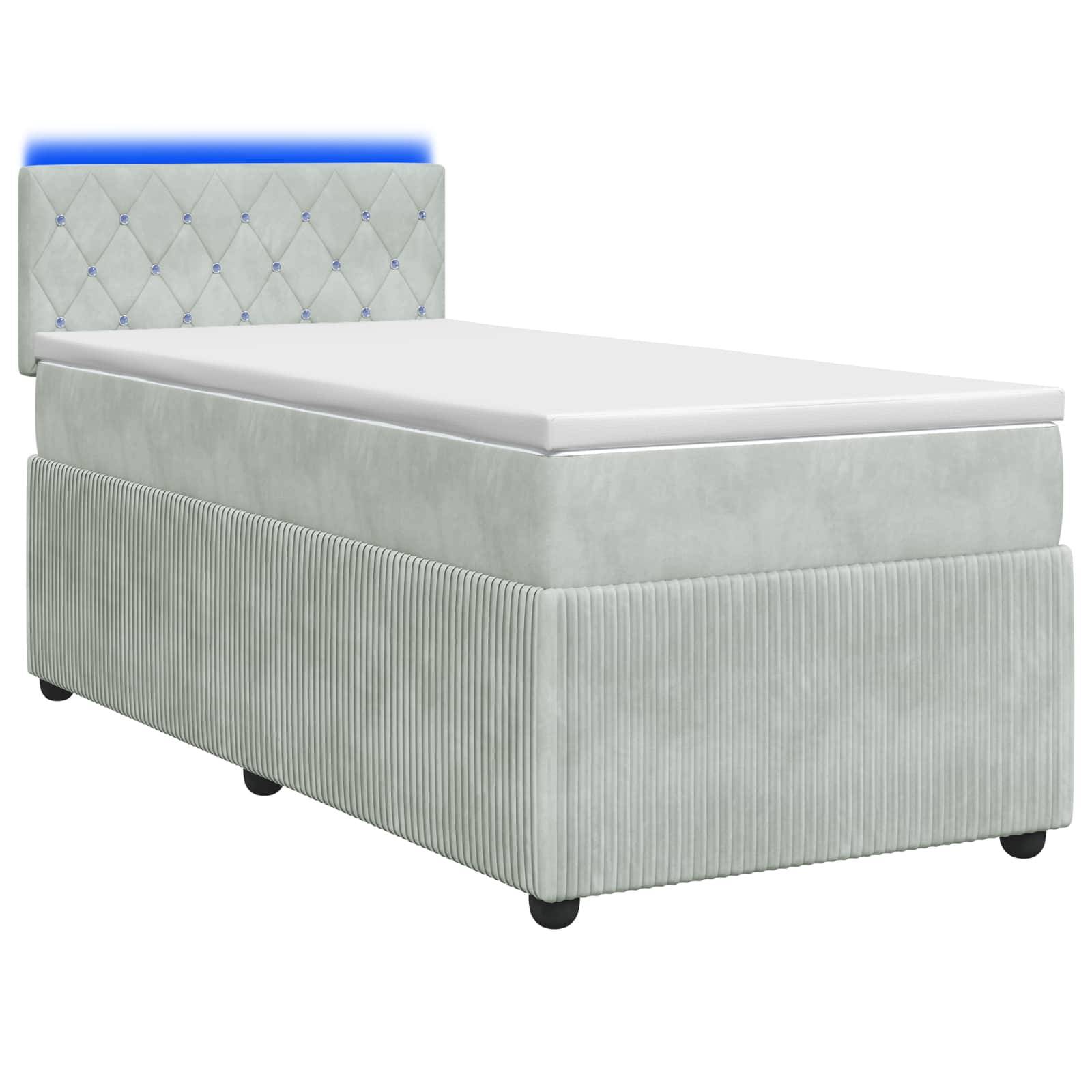 vidaXL Boxspringbett mit Matratze und LED Hellgrau 90 x 190 cm Samt