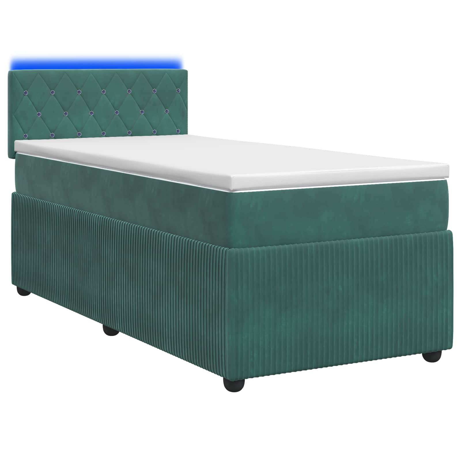 vidaXL Boxspringbett mit Matratze Dunkelgrün 90 x 200 cm Samt
