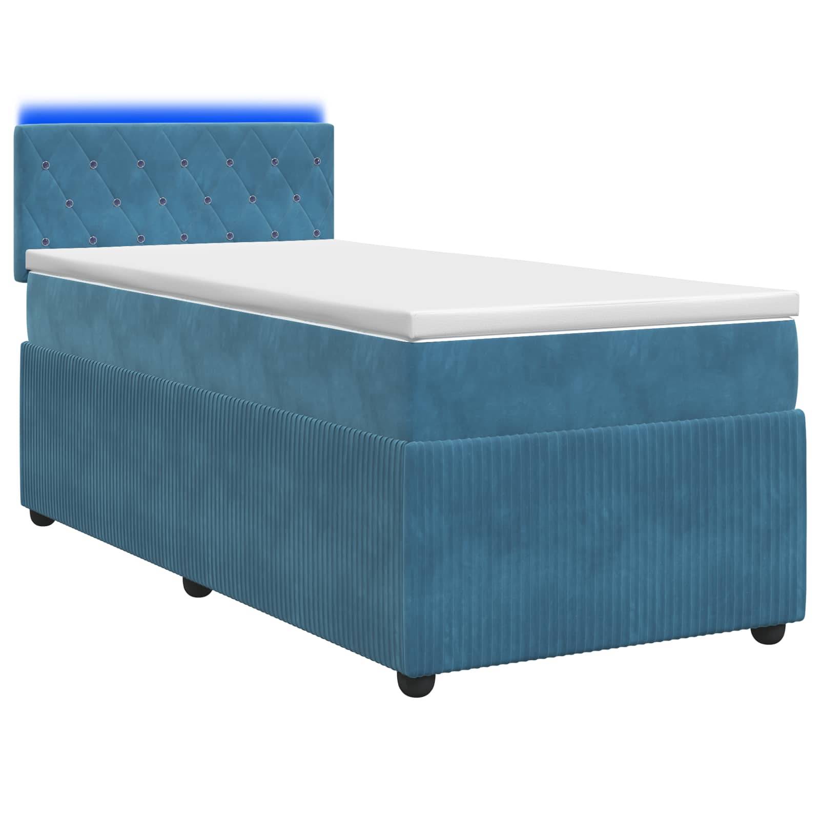 vidaXL Boxspringbett mit Matratze mit Kopfteil Blau 90 x 190 cm Samt
