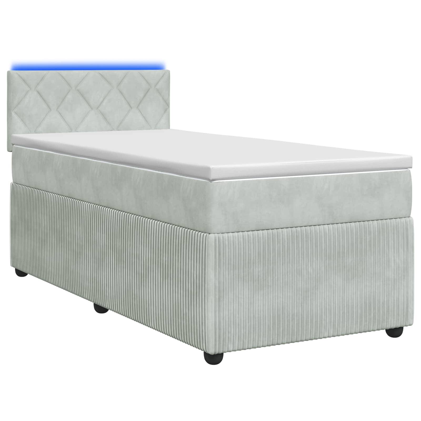 vidaXL Boxspringbett mit Matratze Hellgrau 90 x 200 cm Samt