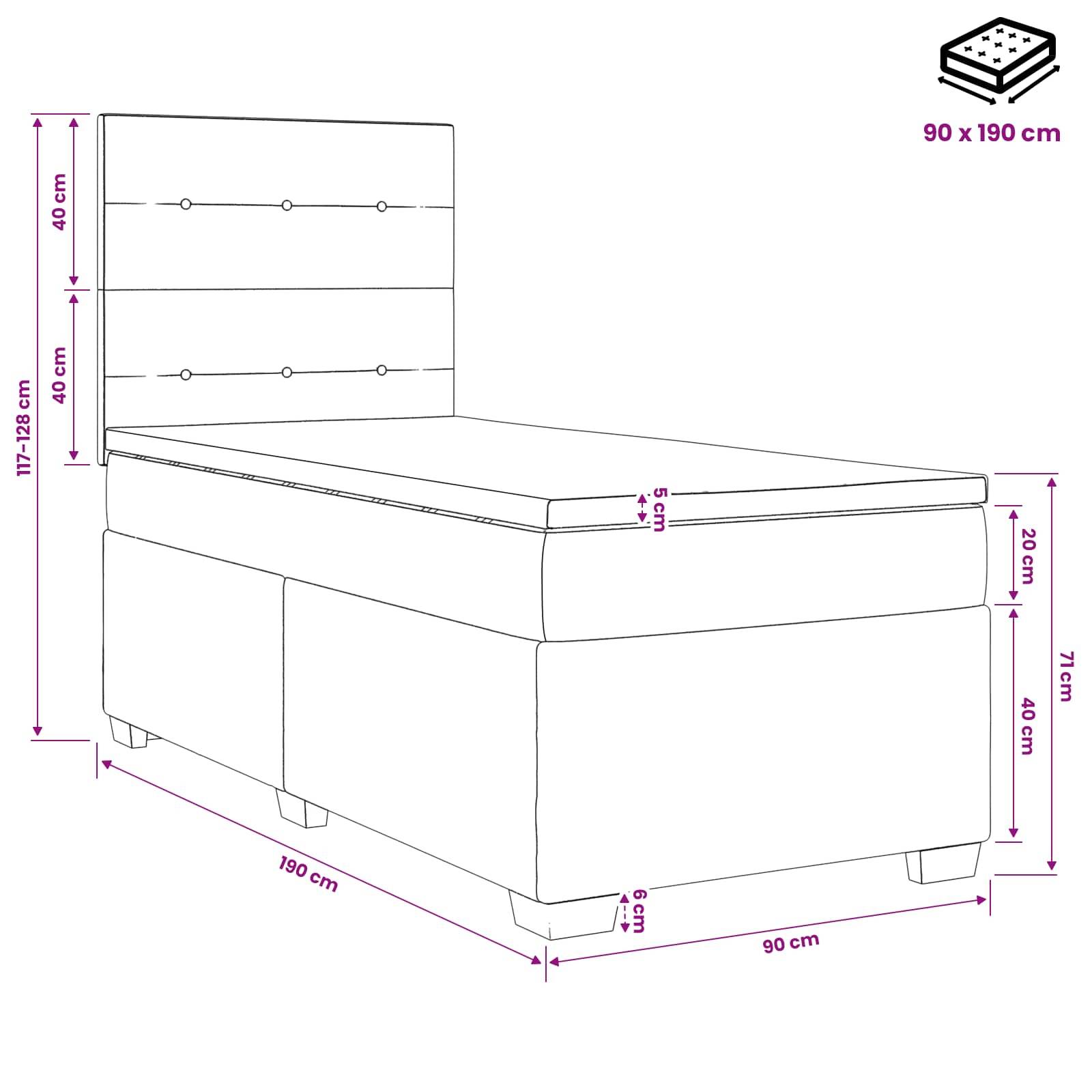 vidaXL Boxspringbett mit Matratze mit Kopfteil Dunkelgrau Einzeln Samt