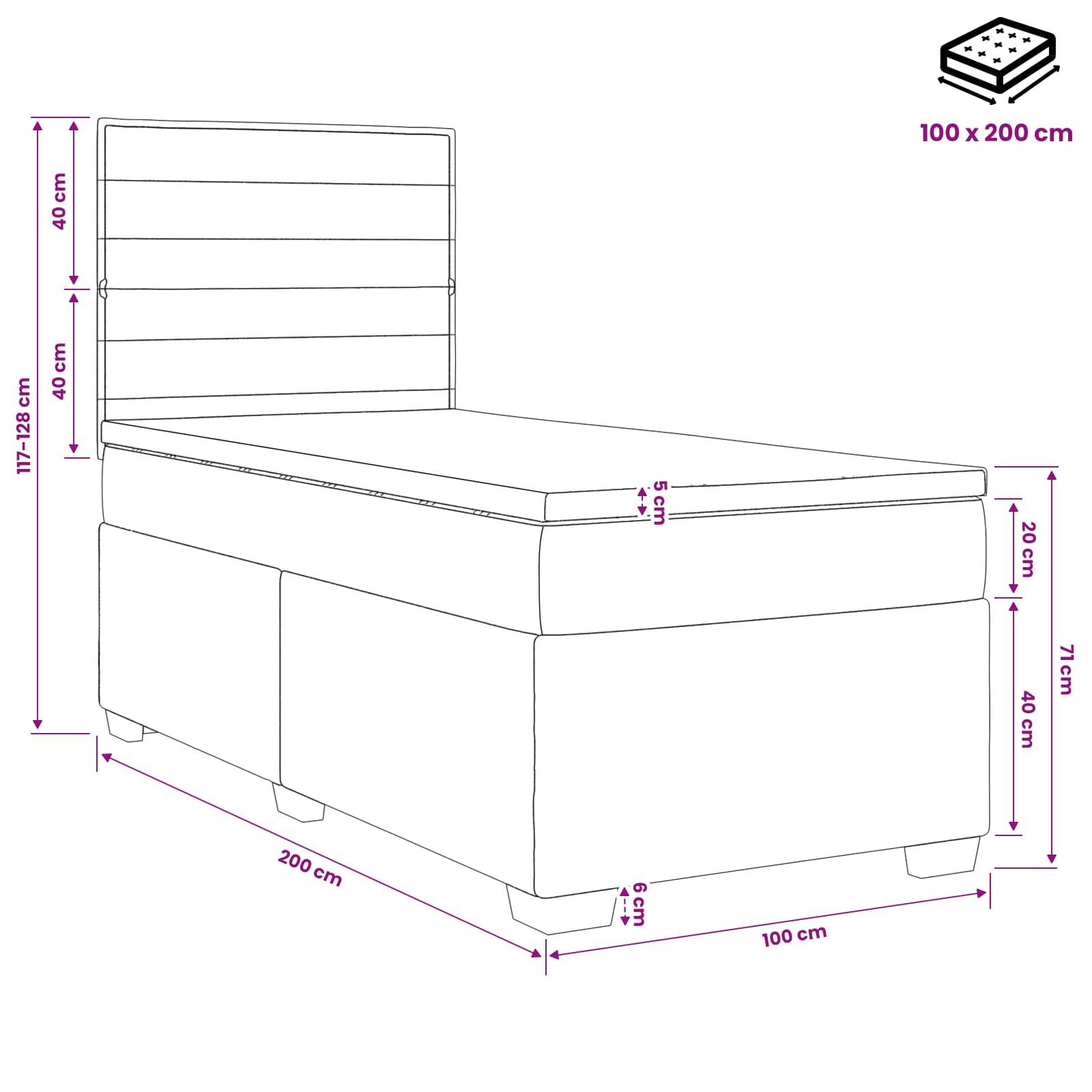 vidaXL Boxspringbett mit Matratze Dunkelgrau 100 x 200 cm Stoff