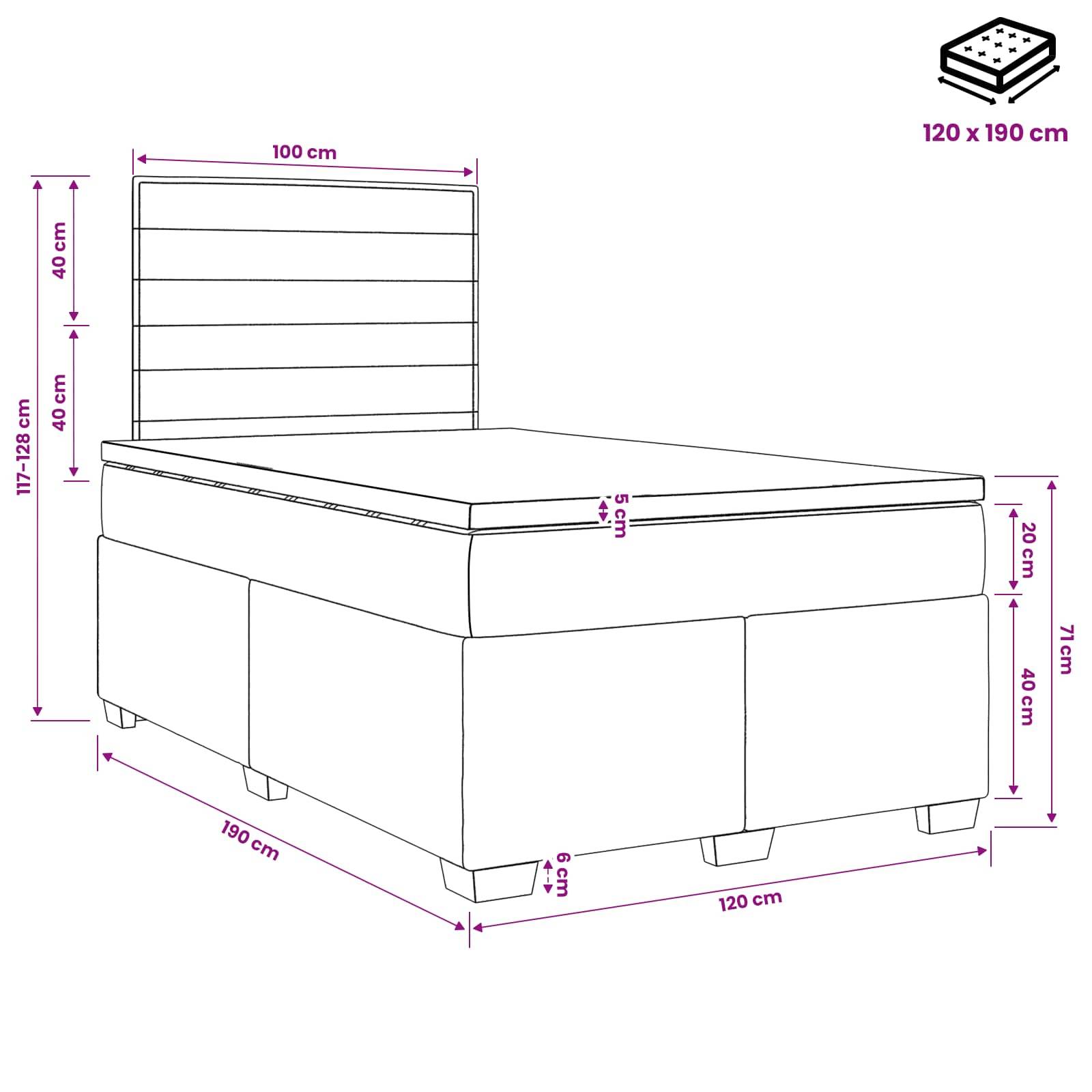 vidaXL Boxspringbett mit Matratze Hellgrau 120 x 190 cm Stoff