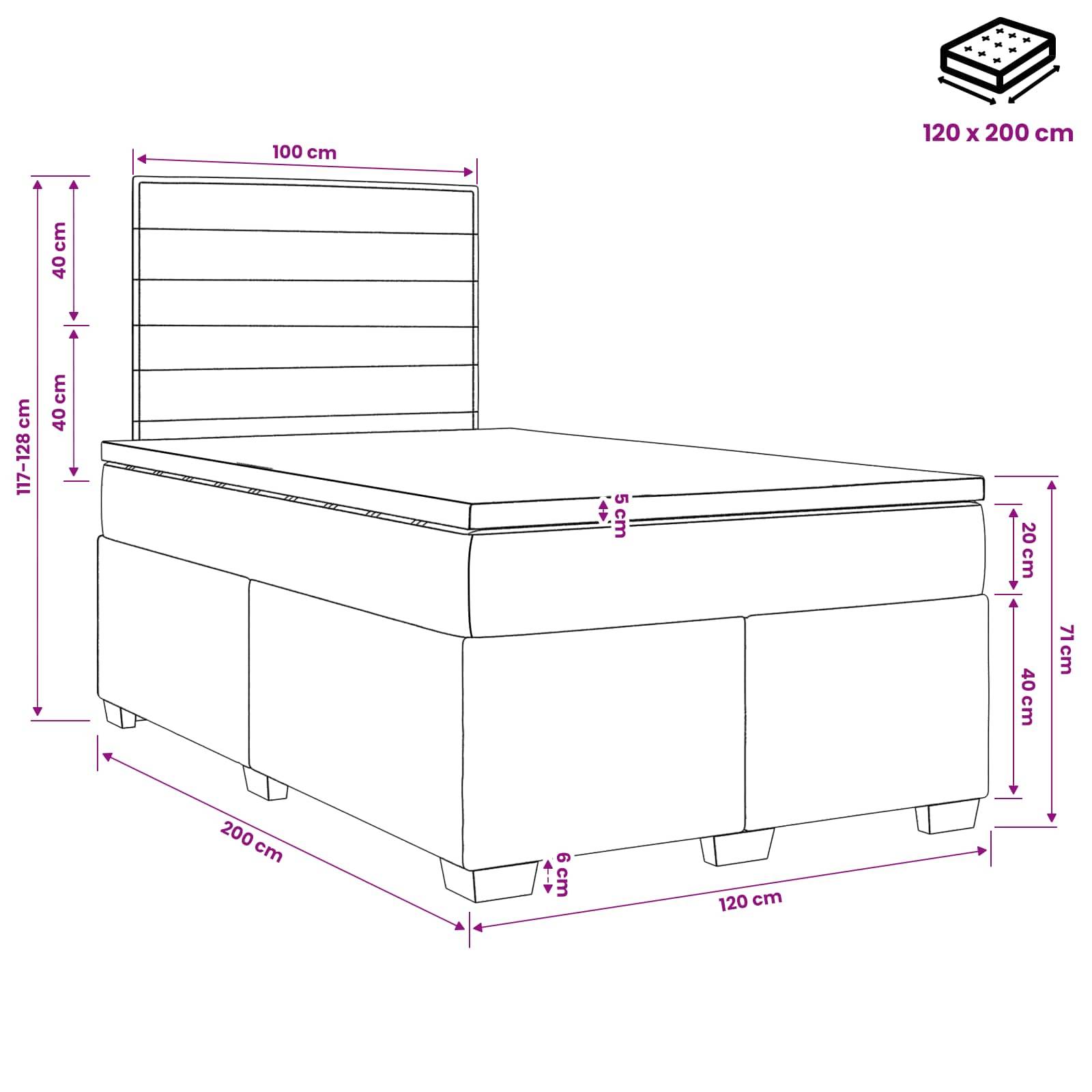 vidaXL Boxspringbett mit Matratze Hellgrau 120 x 200 cm Stoff