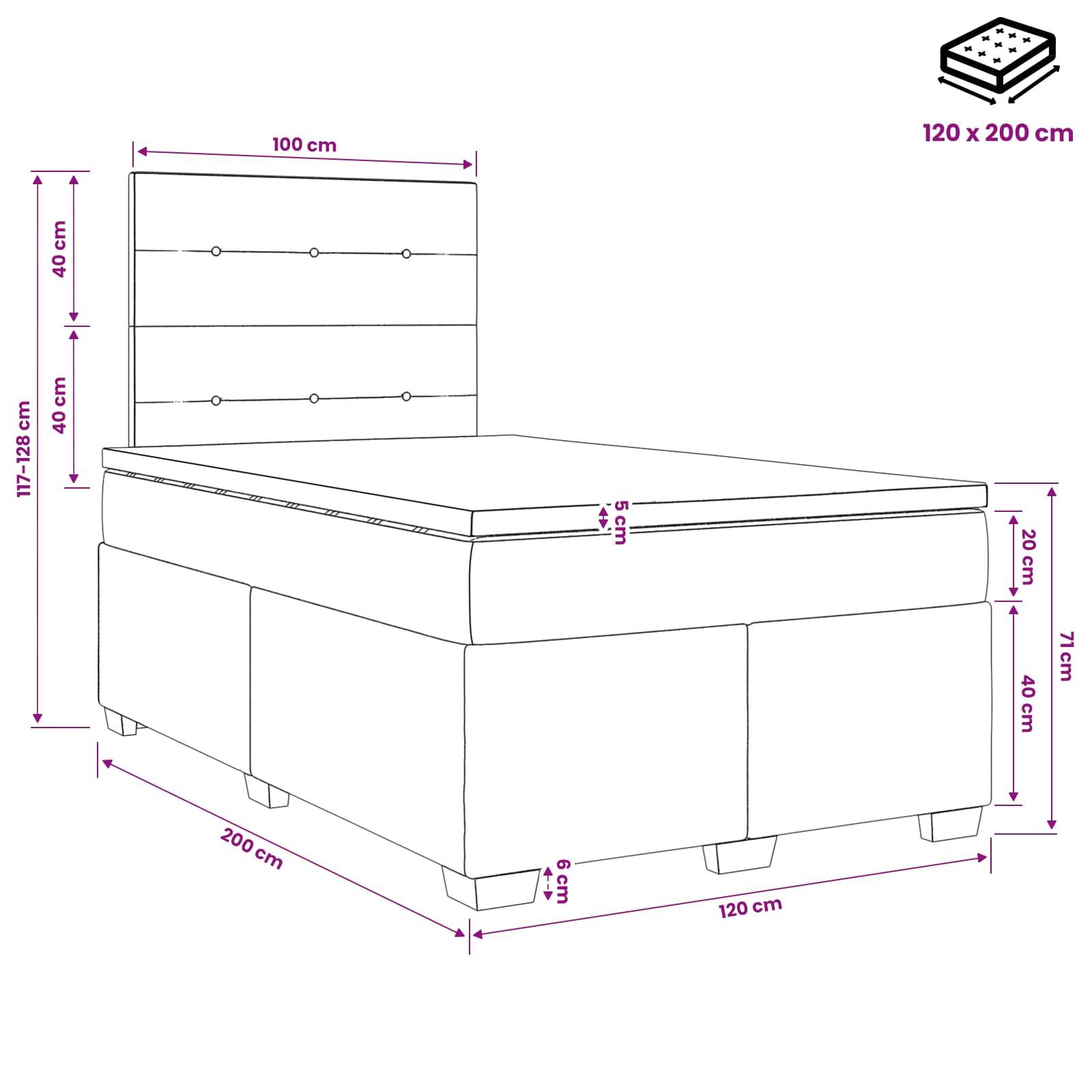 vidaXL Boxspringbett mit Matratze mit Kopfteil Blau 120 x 200 cm Samt