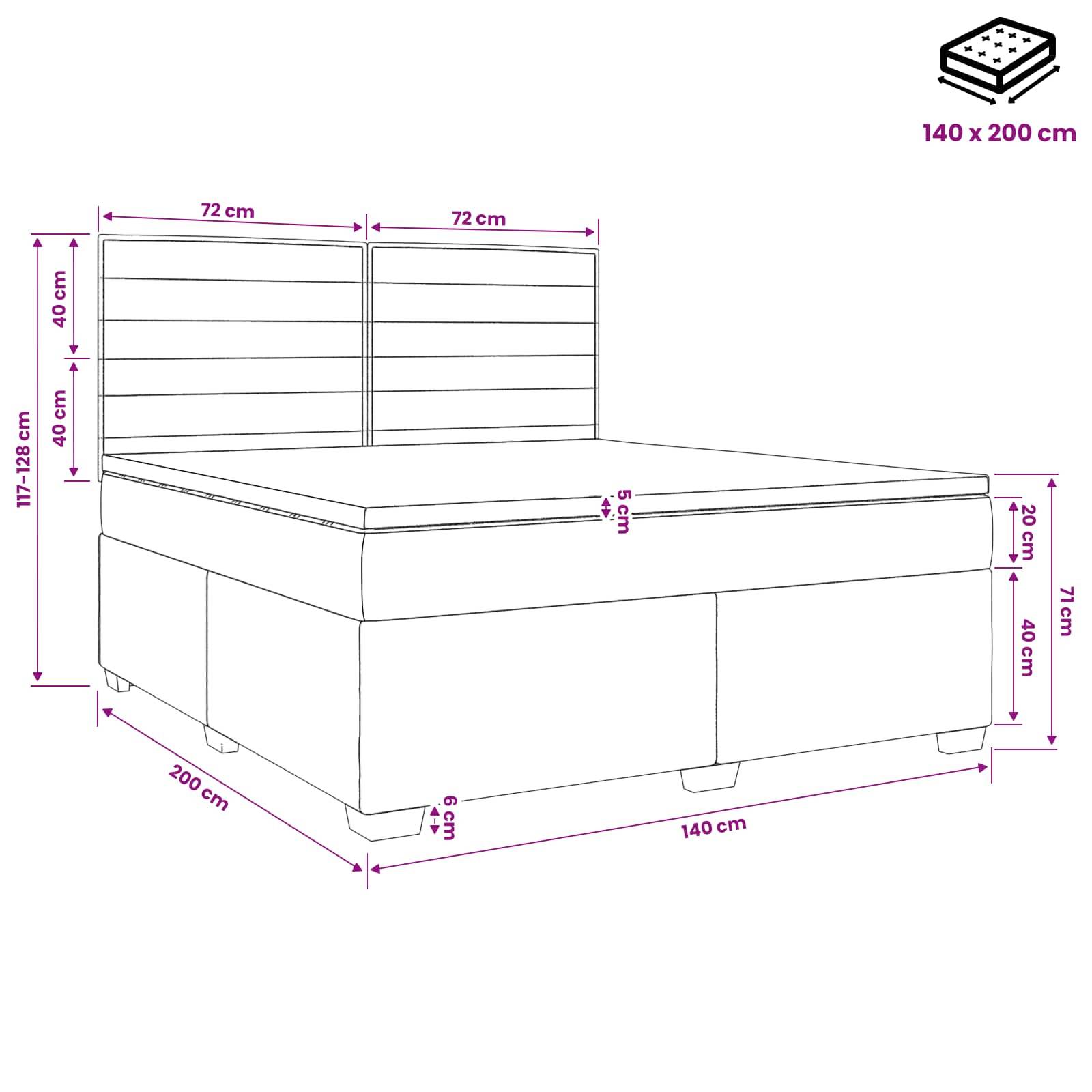 vidaXL Boxspringbett mit Matratze mit Kopfteil Blau 140 x 200 cm Stoff
