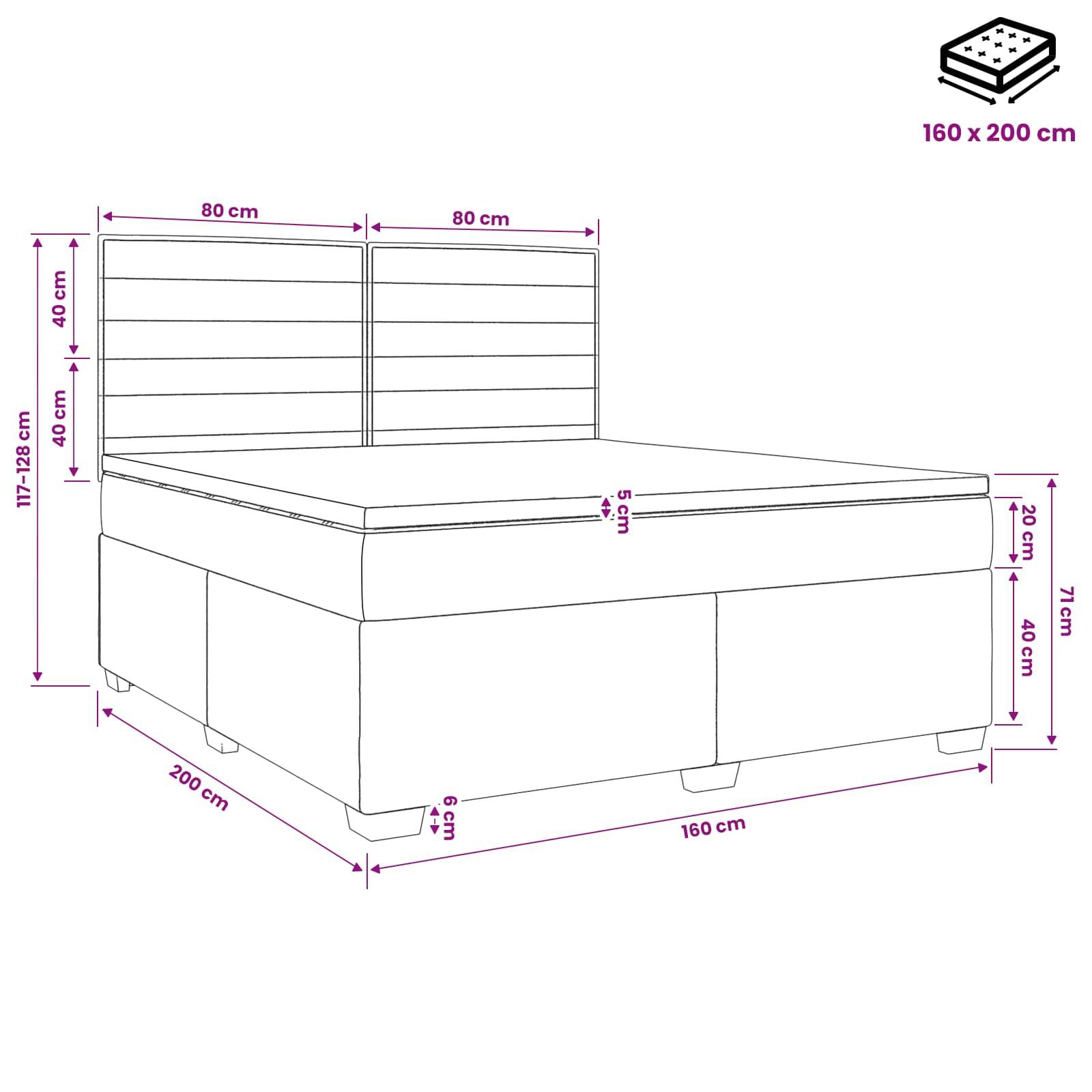 vidaXL Boxspringbett mit Matratze Schwarz 160 x 200 cm Stoff