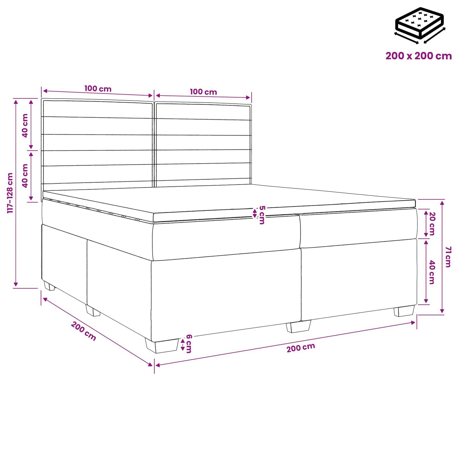 vidaXL Boxspringbett mit Matratze Hellgrau 200 x 200 cm Stoff