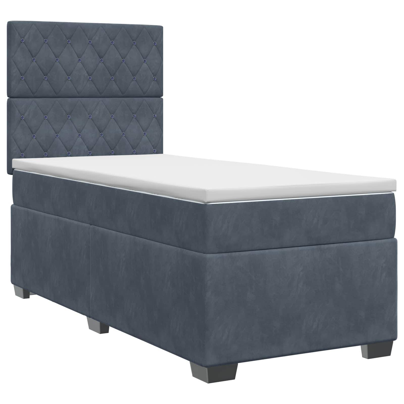 vidaXL Boxspringbett mit Matratze mit Kopfteil Dunkelgrau Einzeln Samt