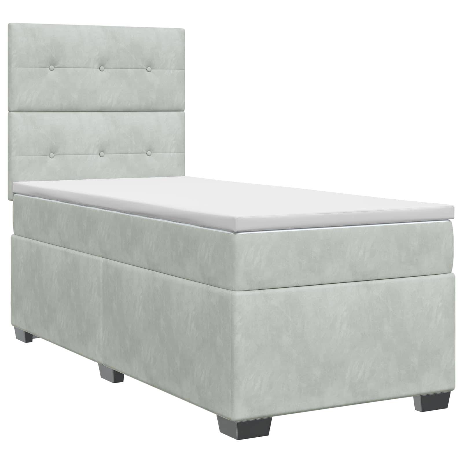 vidaXL Boxspringbett mit Matratze mit Kopfteil Hellgrau Einzeln Samt