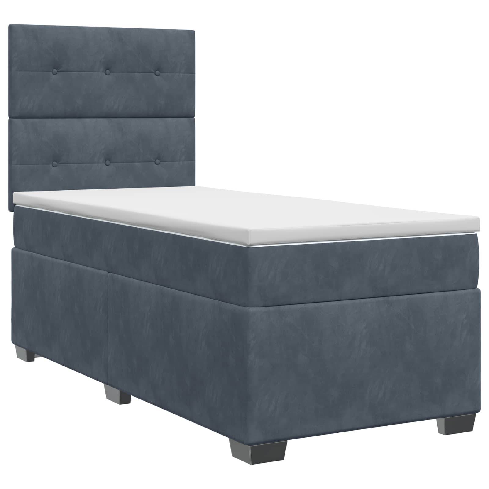 vidaXL Boxspringbett mit Matratze mit Kopfteil Dunkelgrau Einzeln Samt