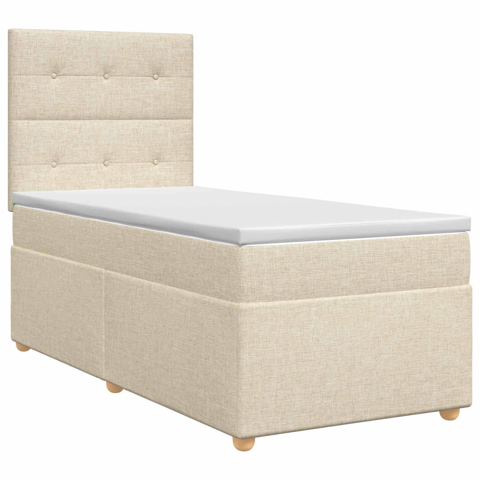 vidaXL Boxspringbett mit Matratze mit Kopfteil Creme 90 x 200 cm Stoff