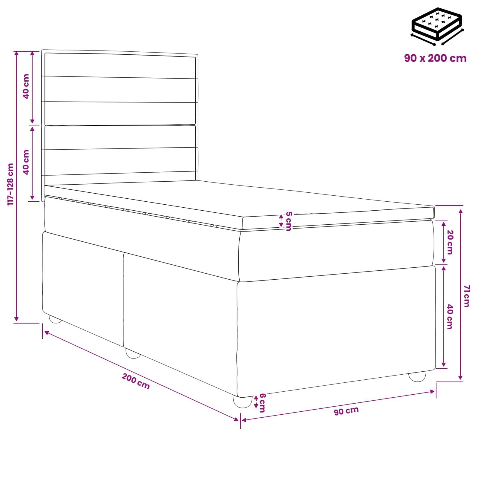 vidaXL LED Boxspringbett mit Matratze Blau 90 x 200 cm Stoff