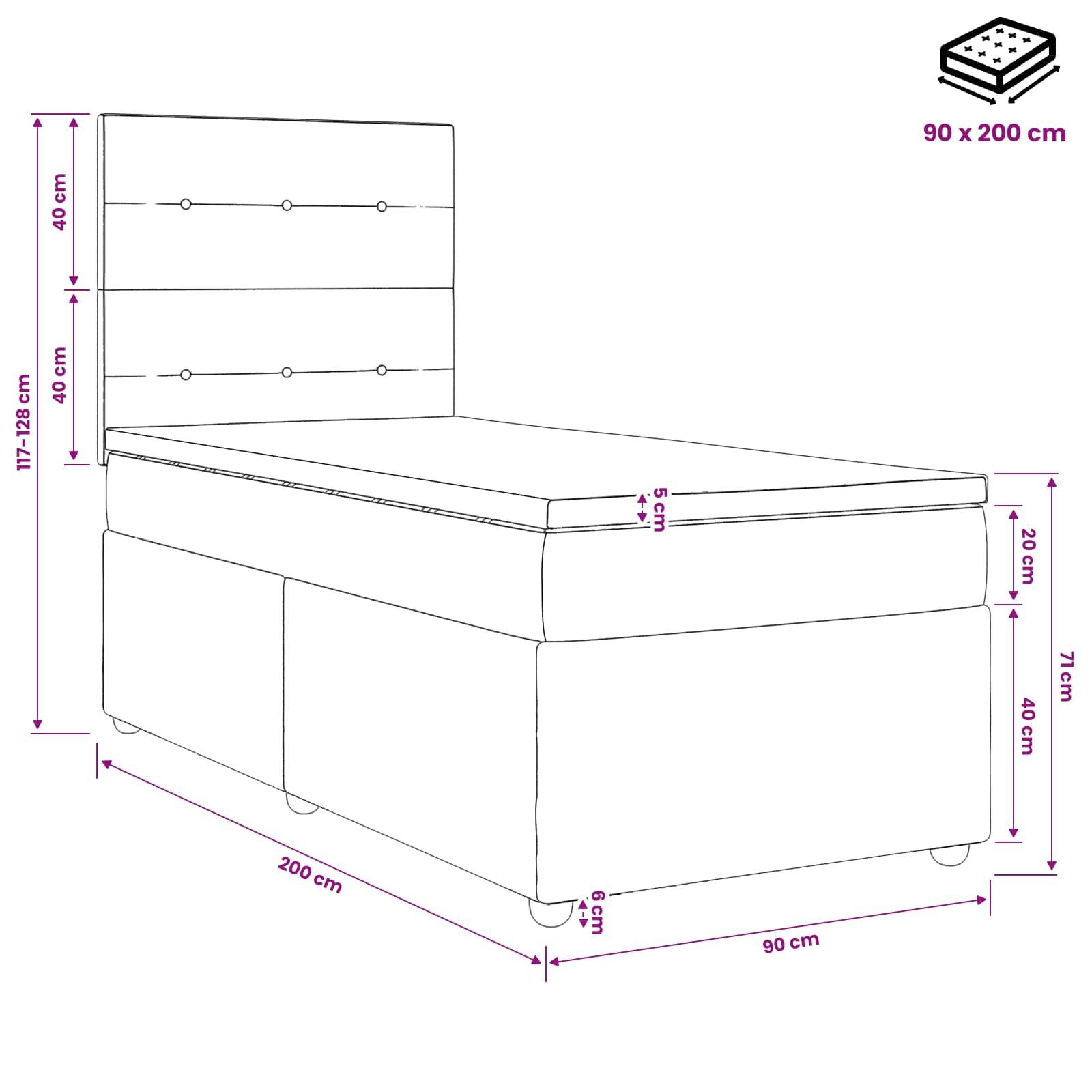 vidaXL LED Boxspringbett mit Matratze Schwarz 90 x 200 cm Samt