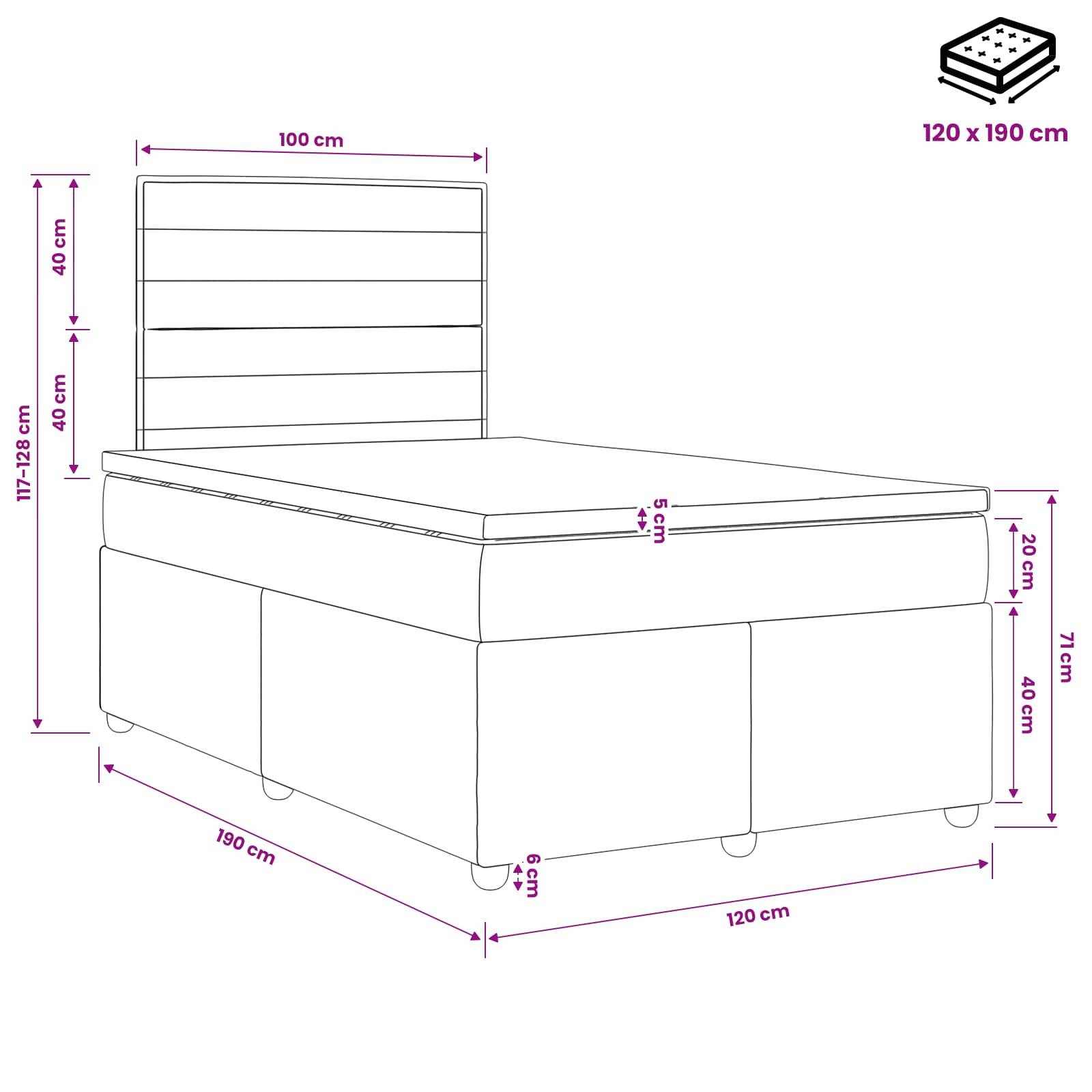vidaXL Boxspringbett mit Matratze Hellgrau 120 x 190 cm Stoff